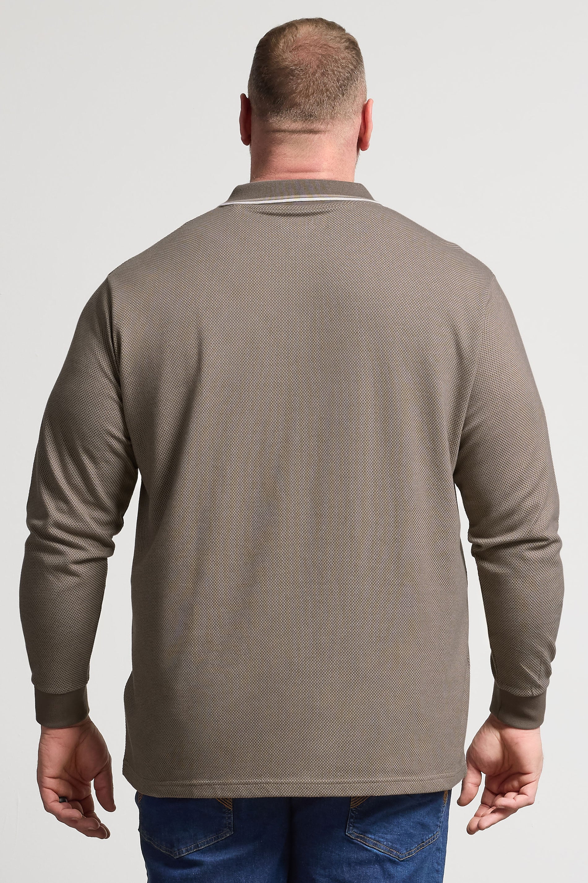 BadRhino Big & Tall Brown Textured Waffle Long Sleeve Polo Shirt | BadRhino 2