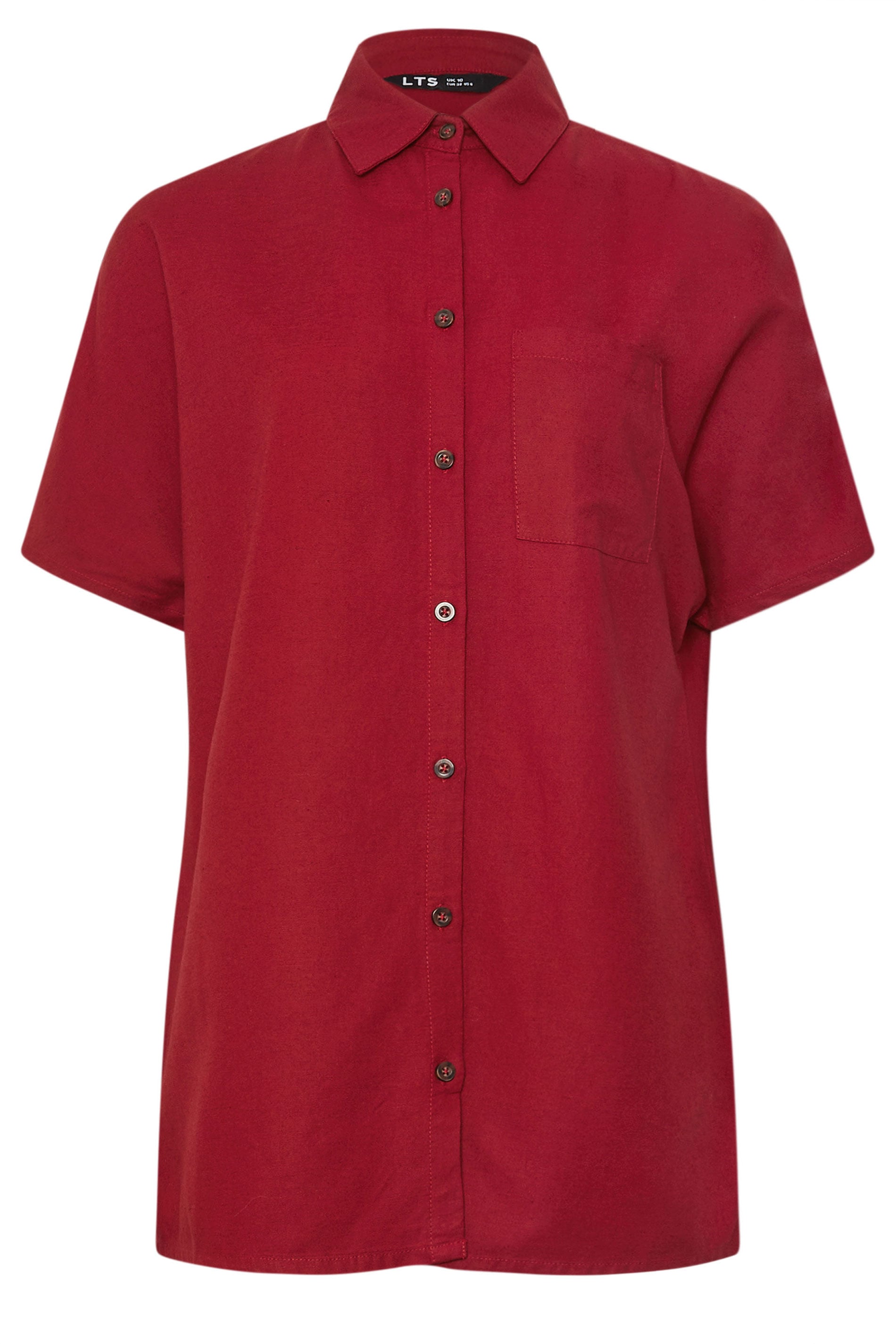 LTS Tall Women's Berry Red Short Sleeve Linen Shirt | Long Tall Sally 5