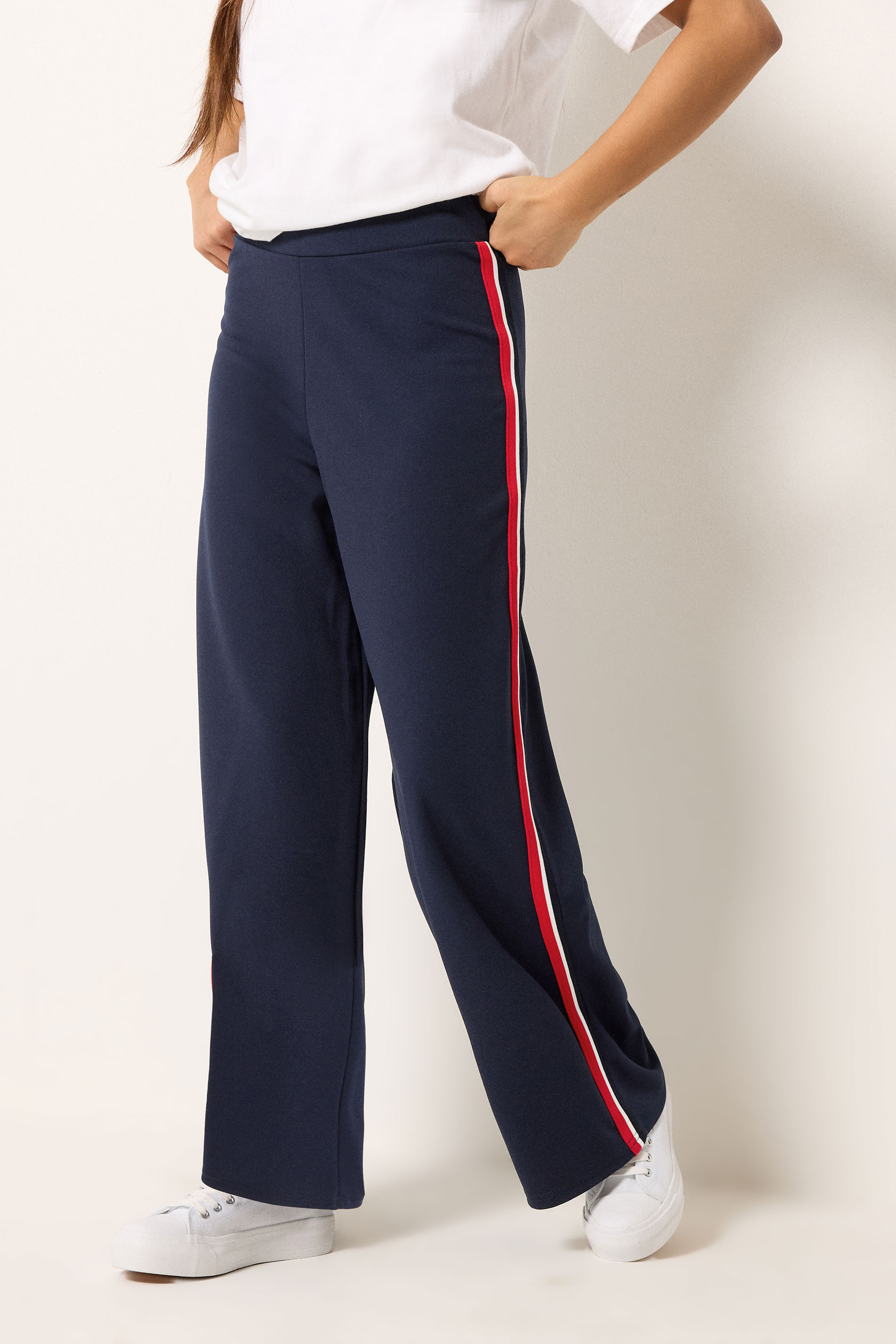 M&Co Petite Navy Blue Side Stripe Trousers | M&Co 3