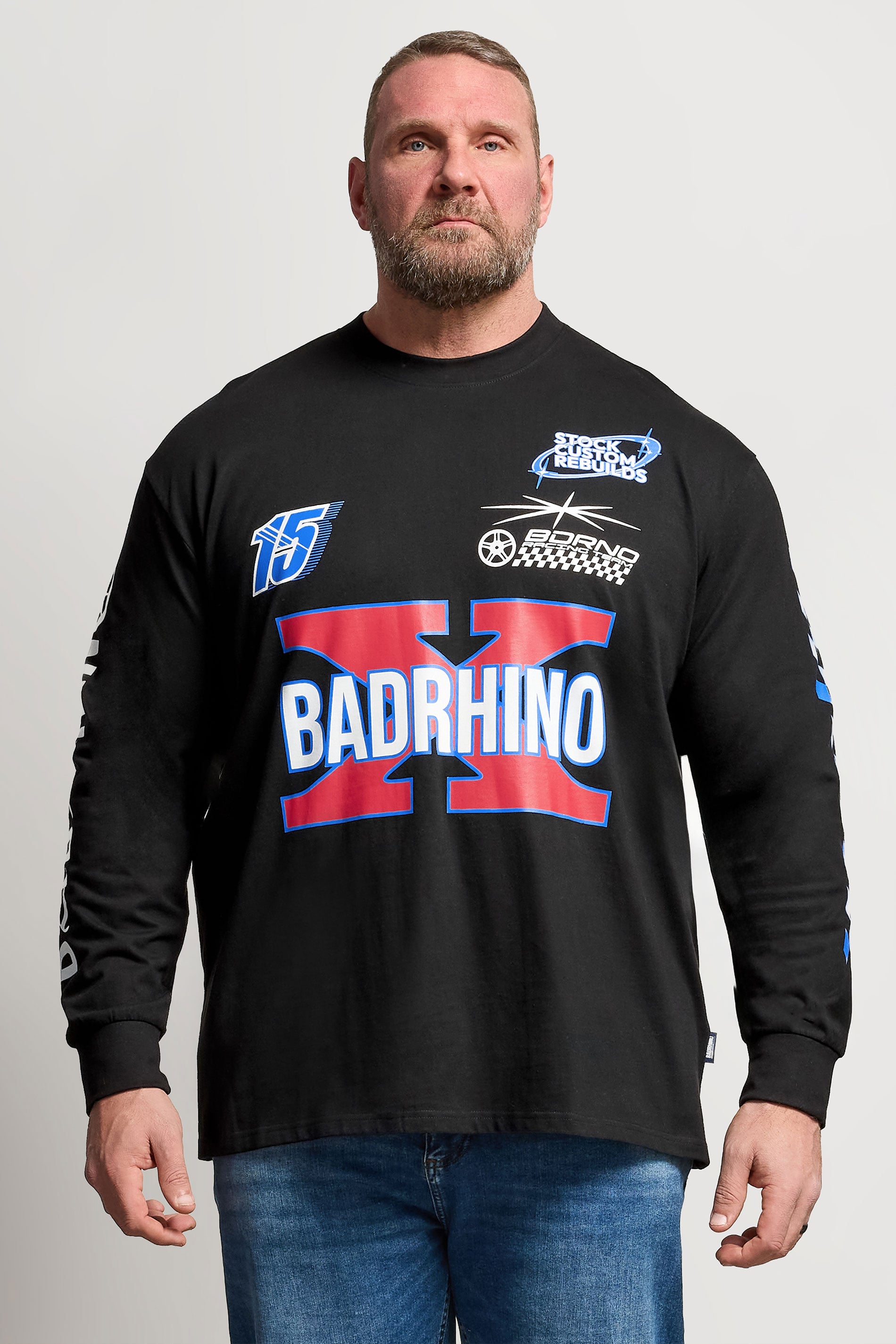 BadRhino Big & Tall Black Long Sleeve Racing Graphic T-shirt | BadRhino 3