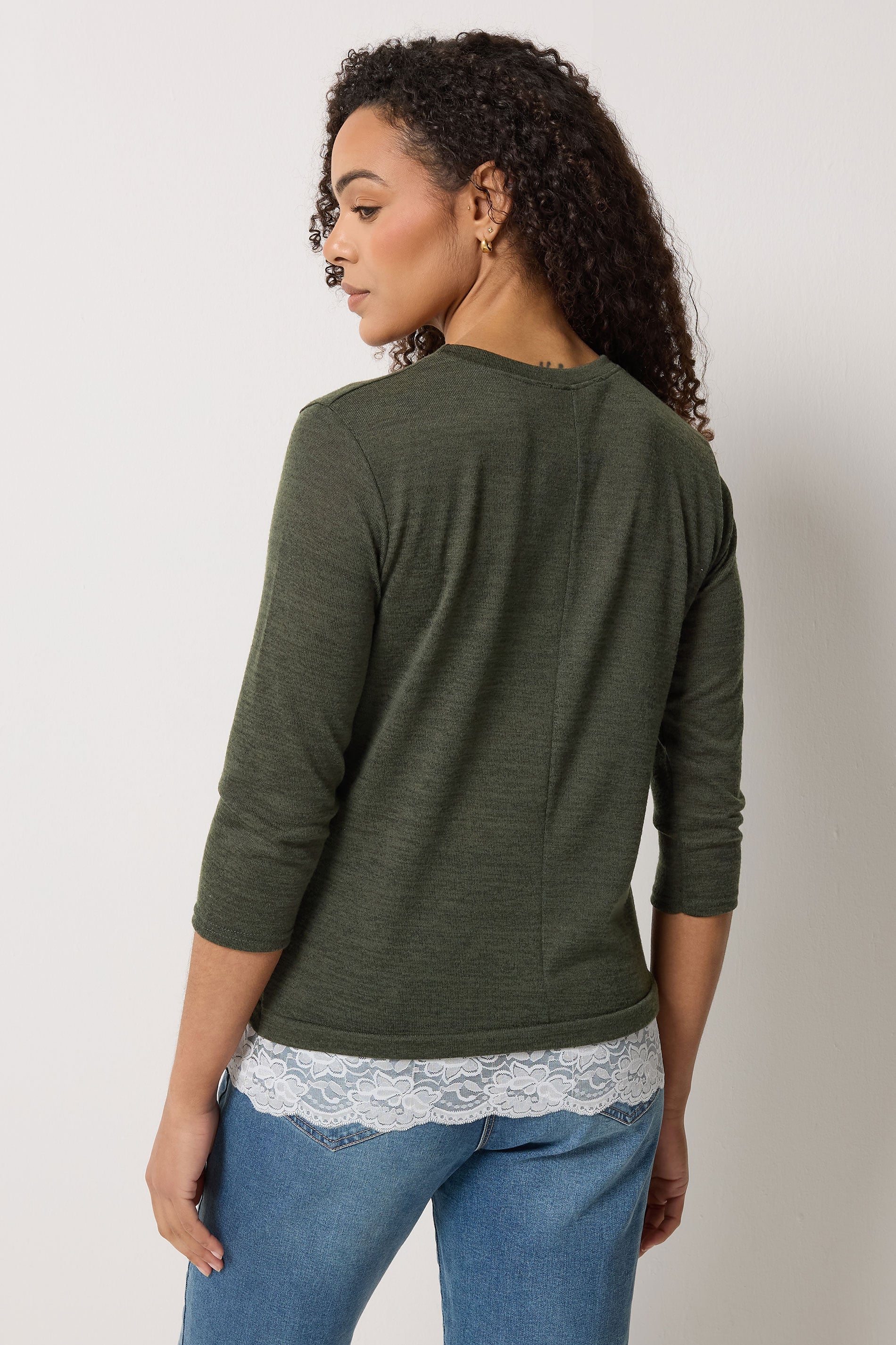 M&Co Khaki Green Lace Hem Top | M&Co 2