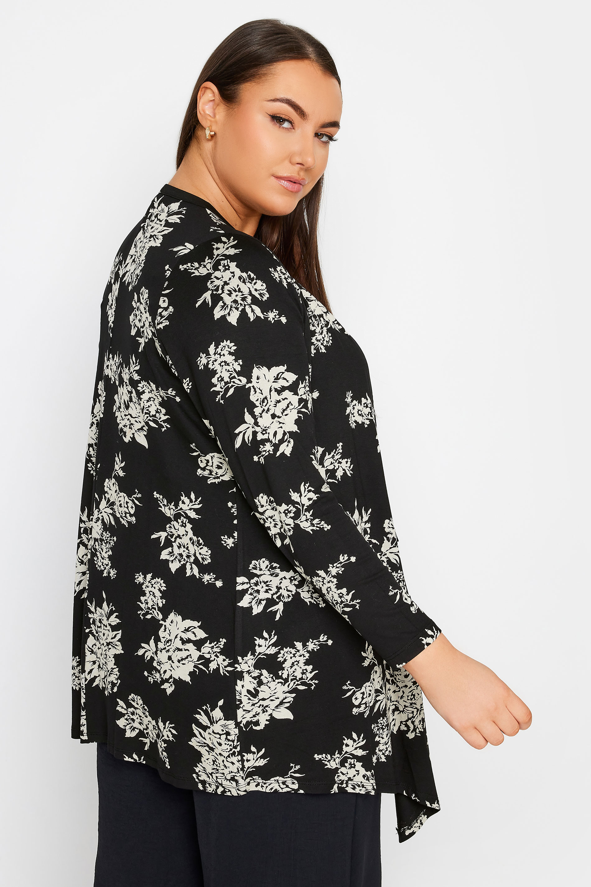 YOURS Plus Size Black Leaf Printed Cardgian | Yours Clothing 3