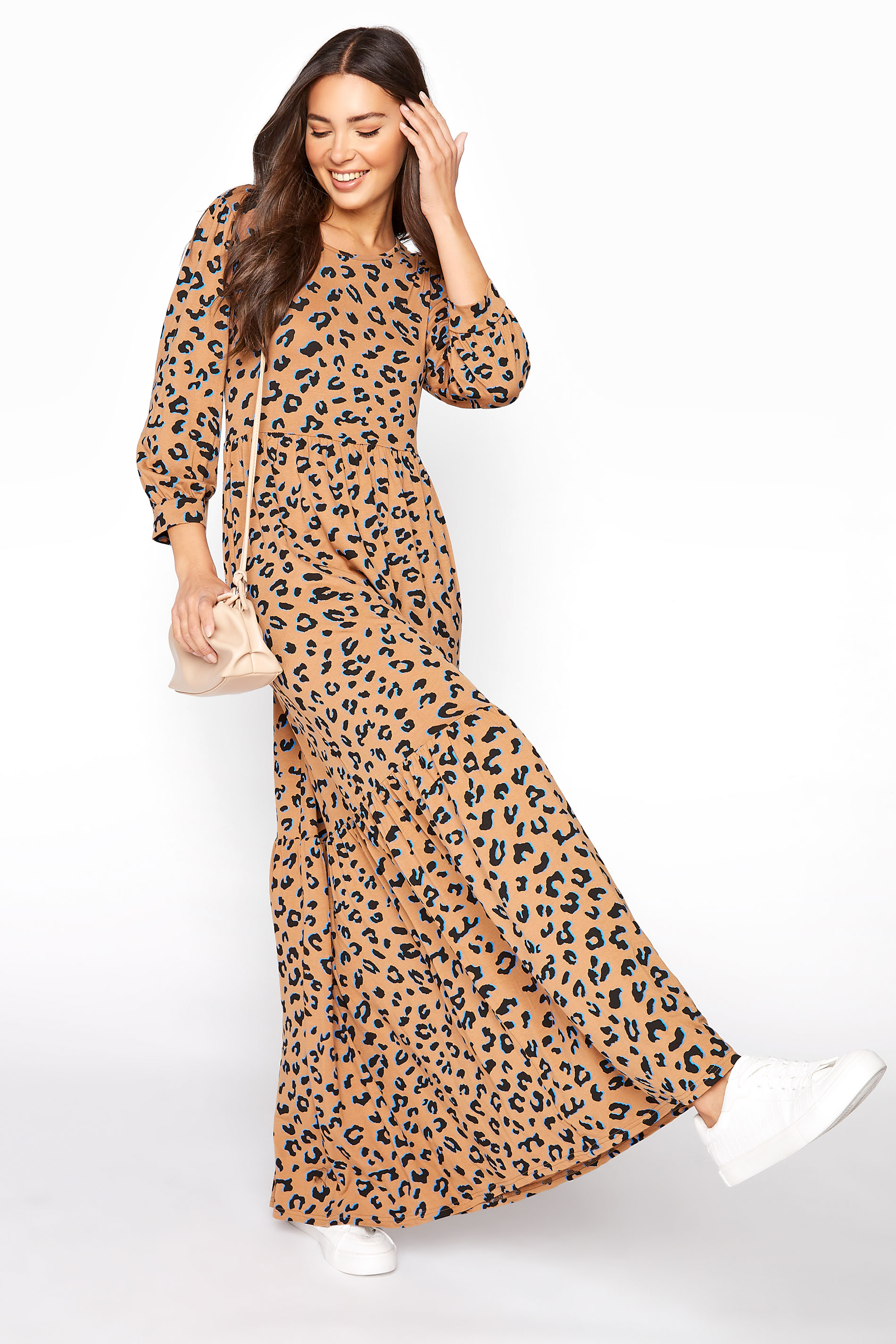 LTS Beige Leopard Print Smock Midaxi Dress