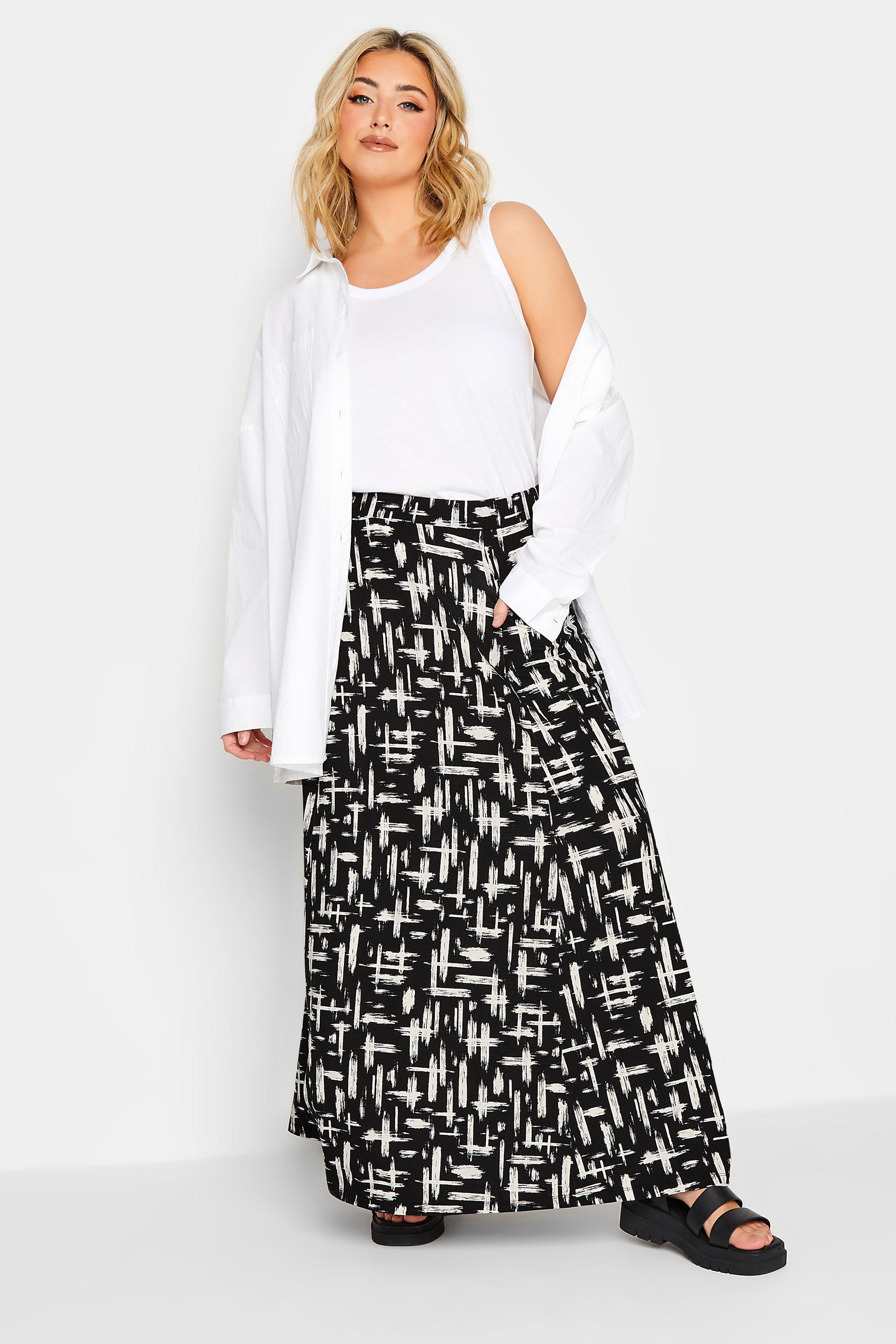 YOURS Plus Size Stripe Print Detail Maxi Skirt | Yours Clothing