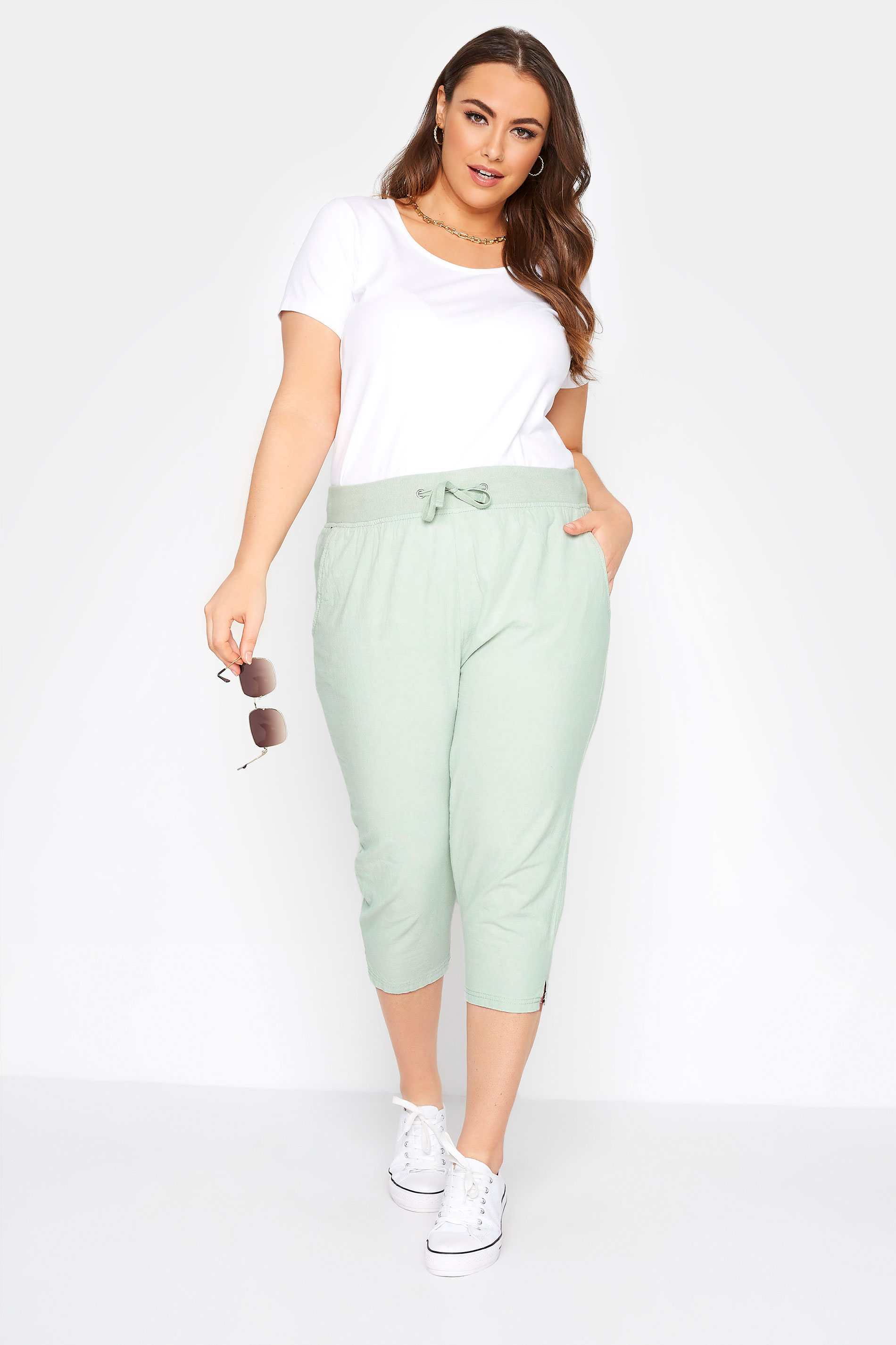 Grande taille  Pantalons Grande taille  Joggings | Jogging Vert Pastel Style Pantacourt - UX88713
