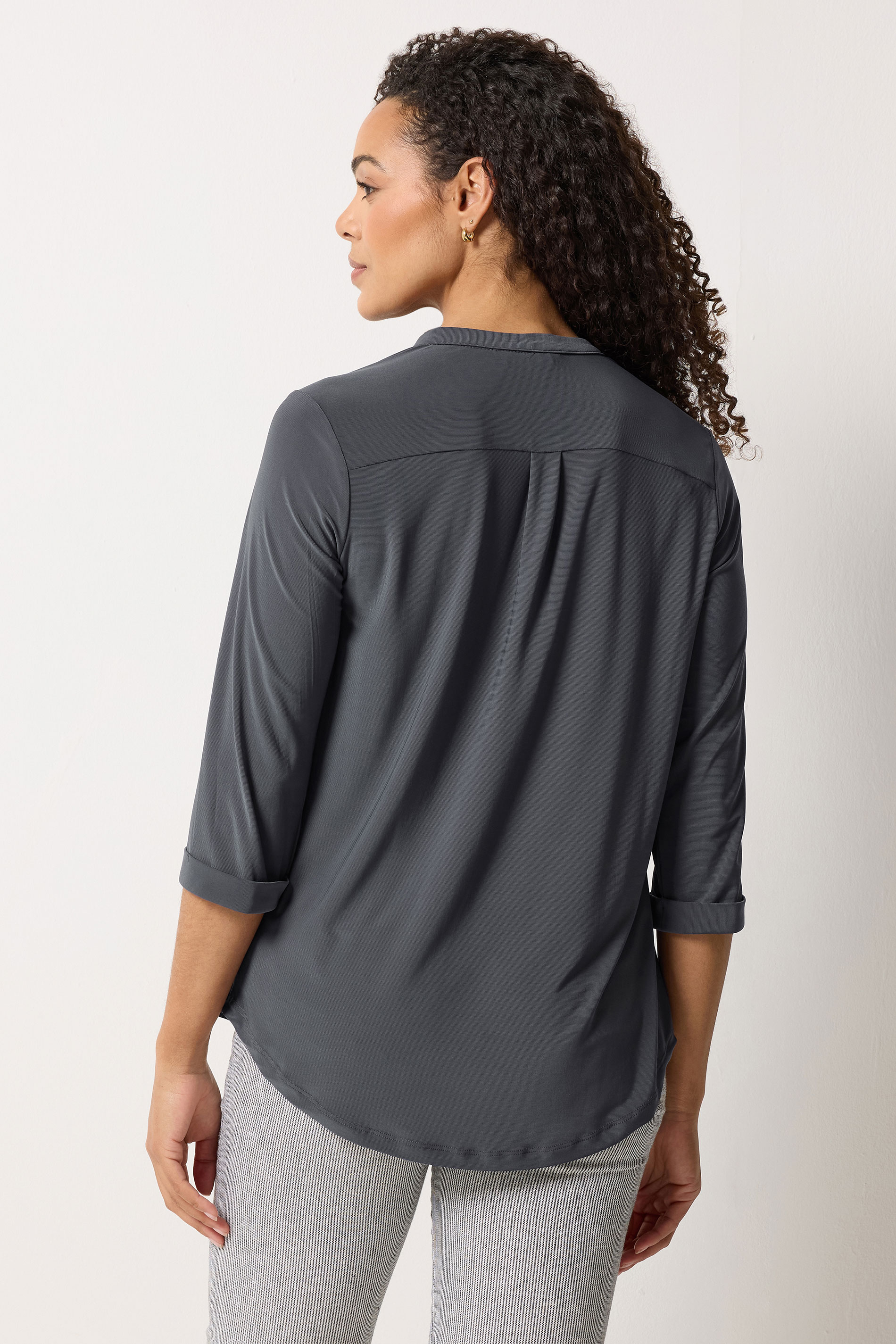 M&Co Grey Half Placket Collarless Shirt | M&Co 2