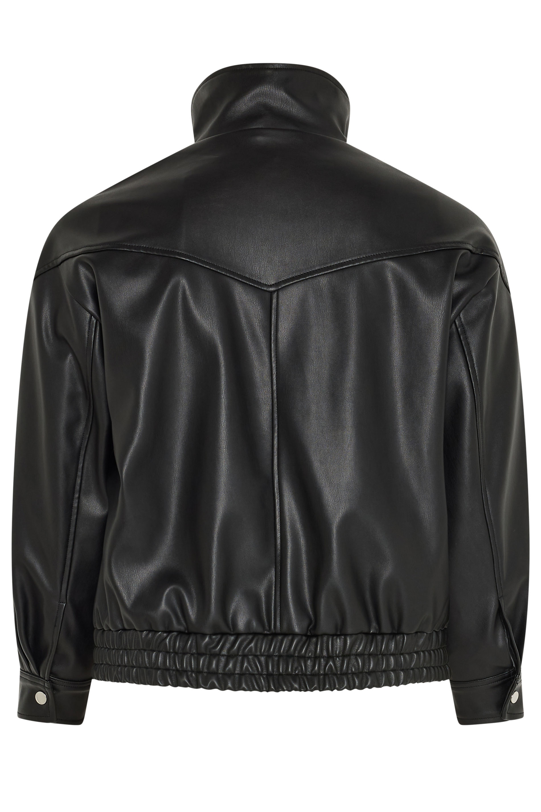 YOURS Plus Size Black Faux Leather Funnel Neck Jacket | Yours Clothing 2