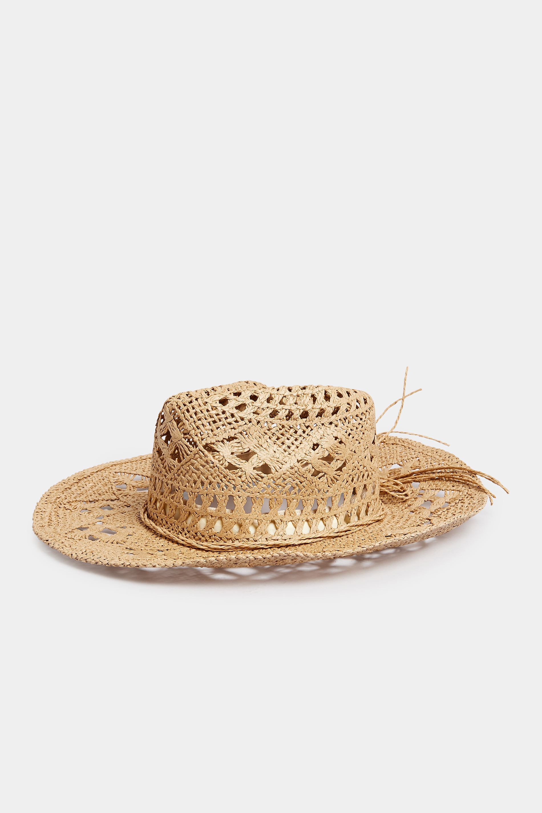 Beige Brown Straw Cut Out Cowboy Hat | Yours Clothing 2