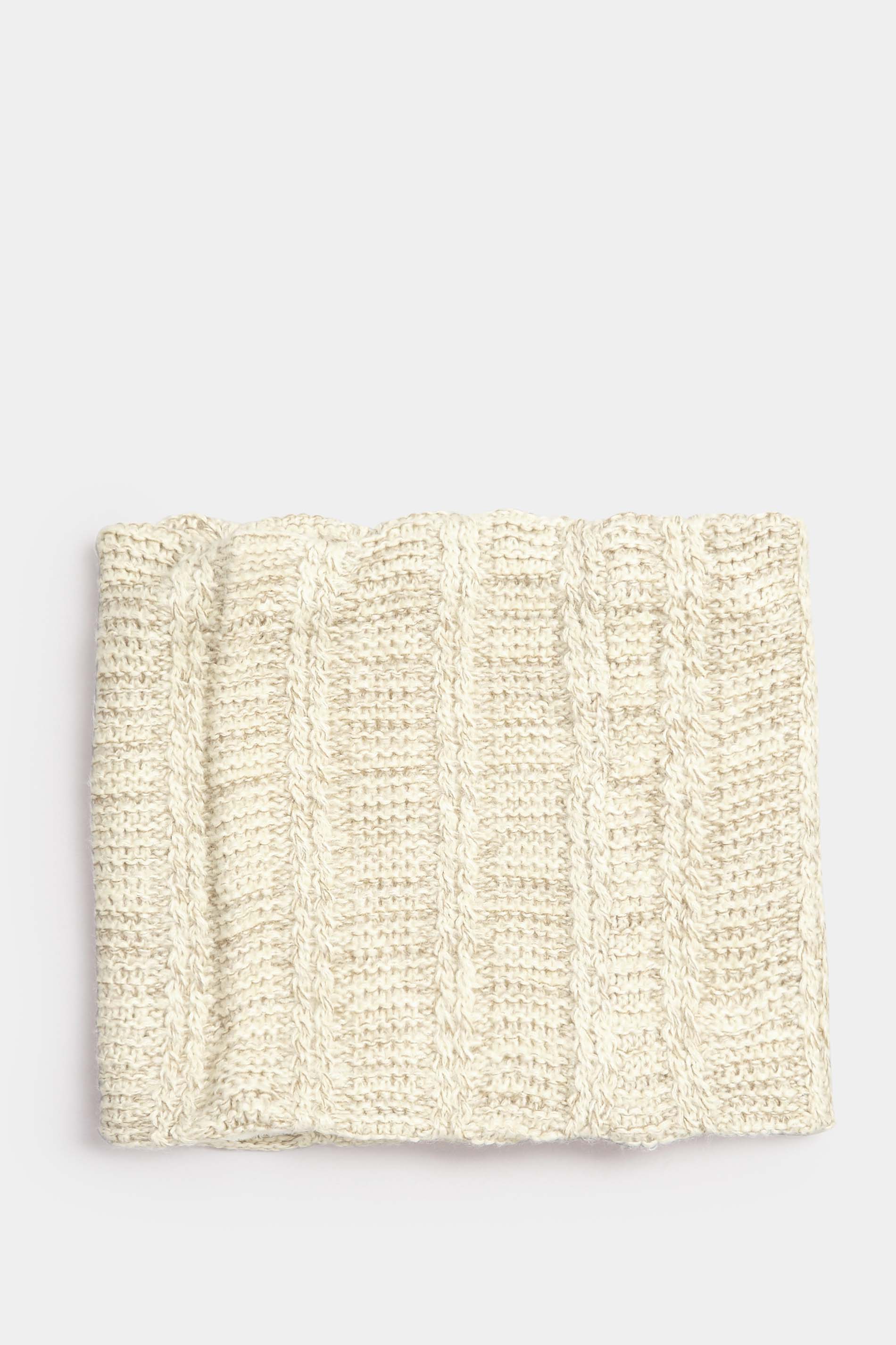 Natural Cream Cable Knit Fur Lined Snood | Yours Clothing