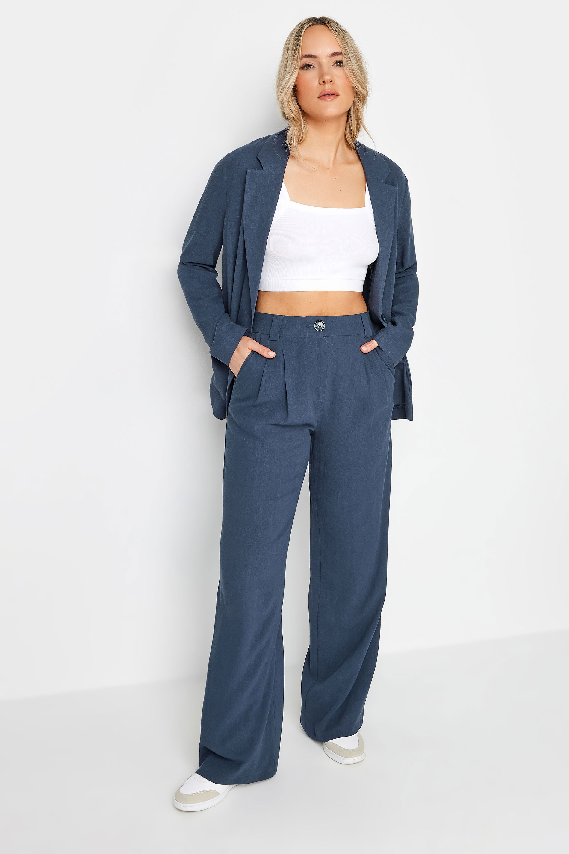 LTS Tall Women's Navy Blue Linen Blazer | Long Tall Sally 2
