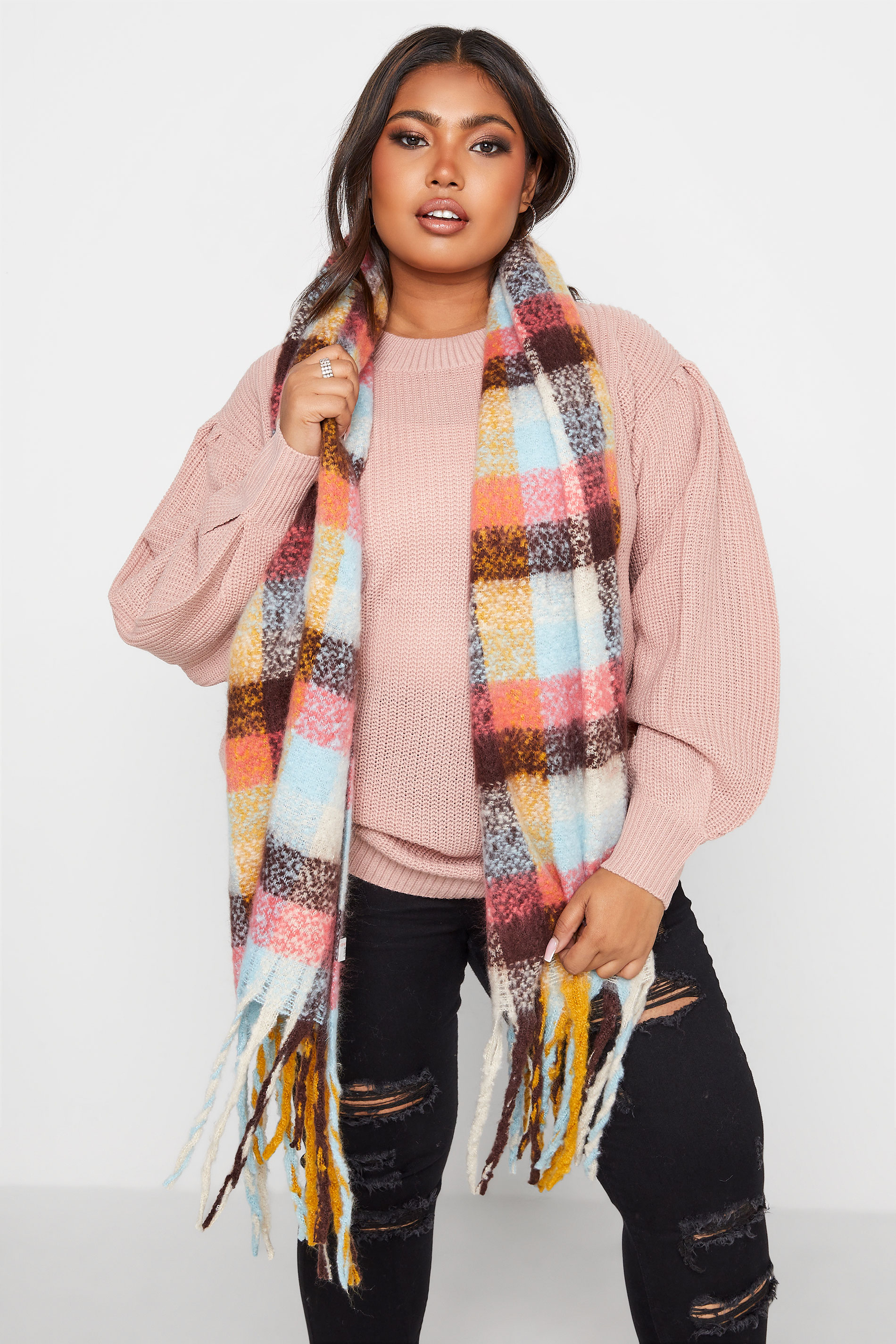 Yellow Check Super Soft Scarf | Yours Clothing 1
