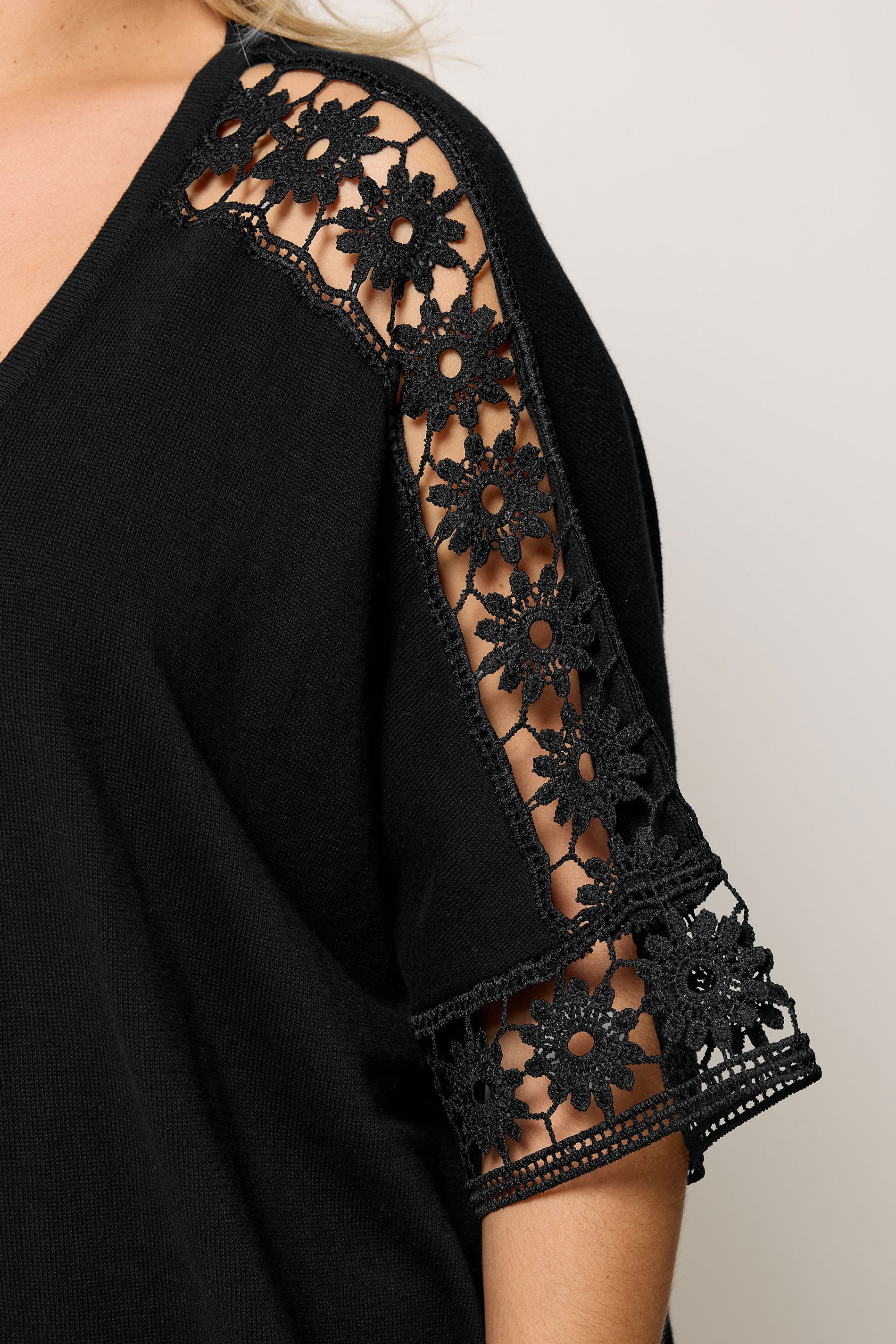 YOURS Plus Size Black Crochet Sleeve Kimono | Yours Clothing 4