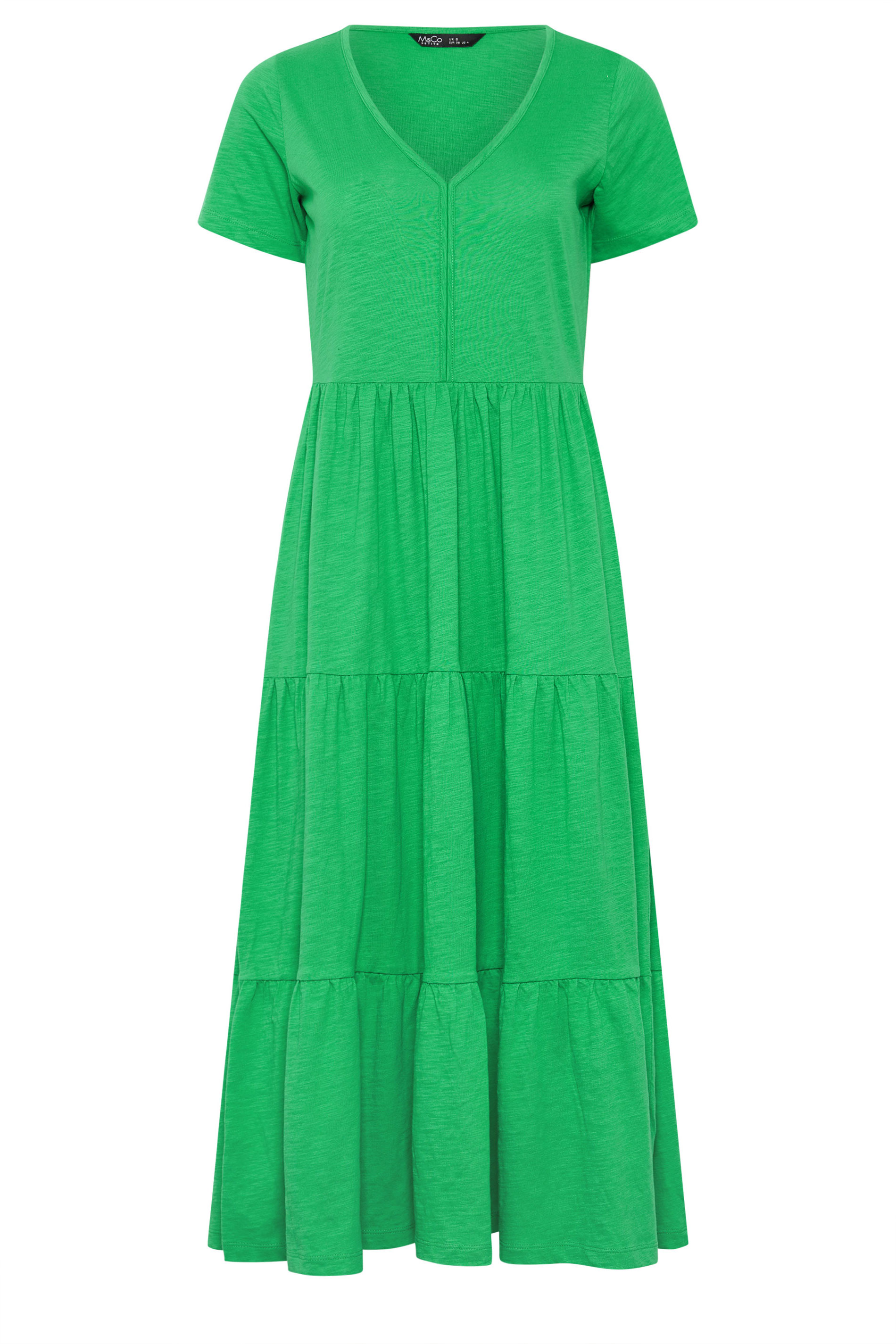 M&Co Petite Green Notch Neck Tiered Cotton Maxi Dress | M&Co 5