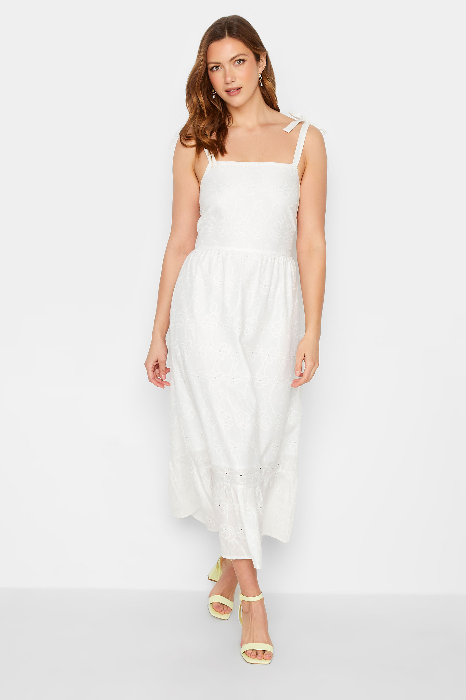 LTS Tall Women's White Floral Broderie Cotton Sundress | Long Tall Sally 1