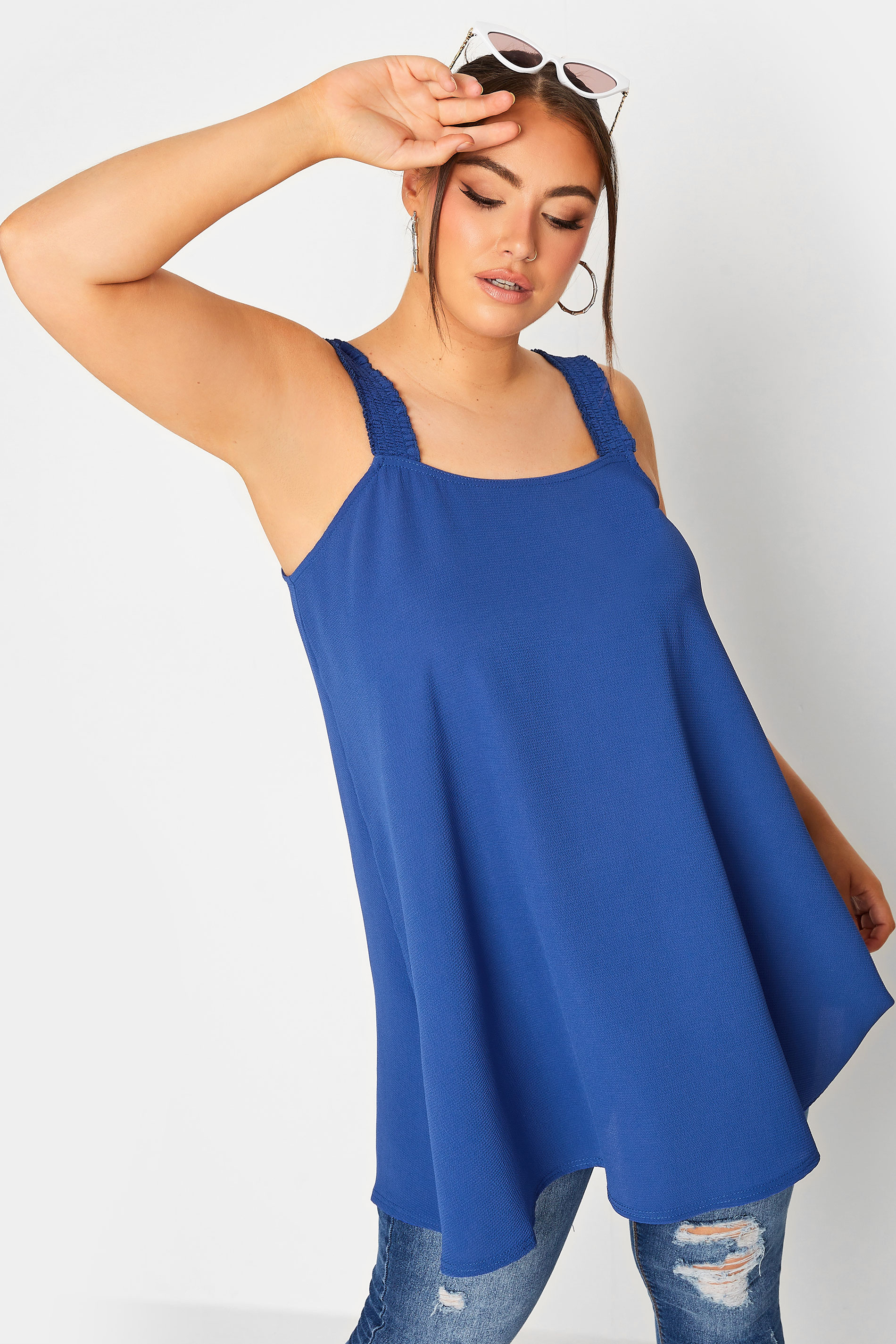 LIMITED COLLECTION Plus Size Blue Shirred Strap Cami Vest Top | Yours Clothing 2