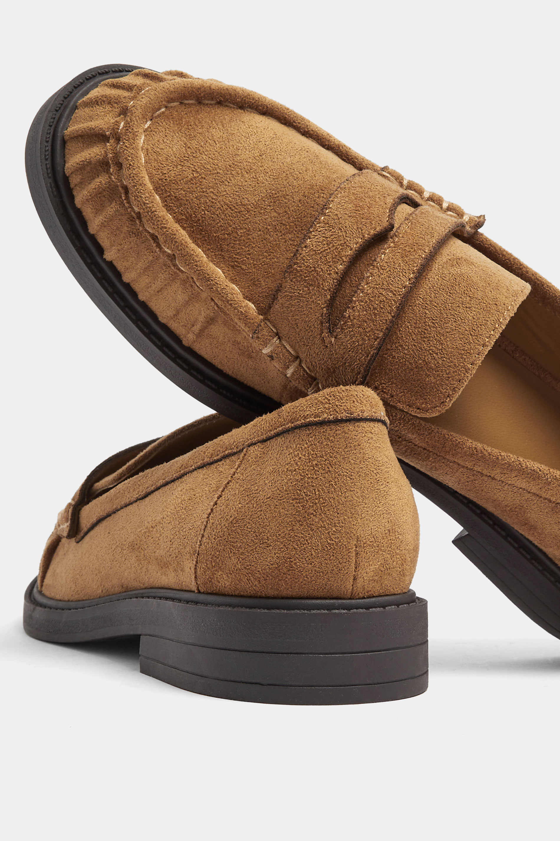 Tan Faux Suede Loafers In Wide EEE Fit | Yours Clothing 4