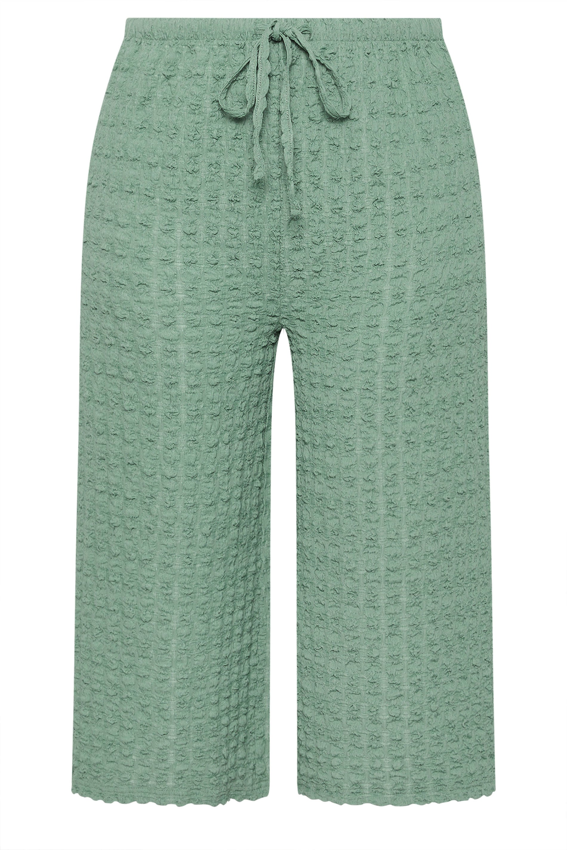 YOURS Plus Size Sage Green Bubble Textured Cropped Trousers | Yours Clothing 5