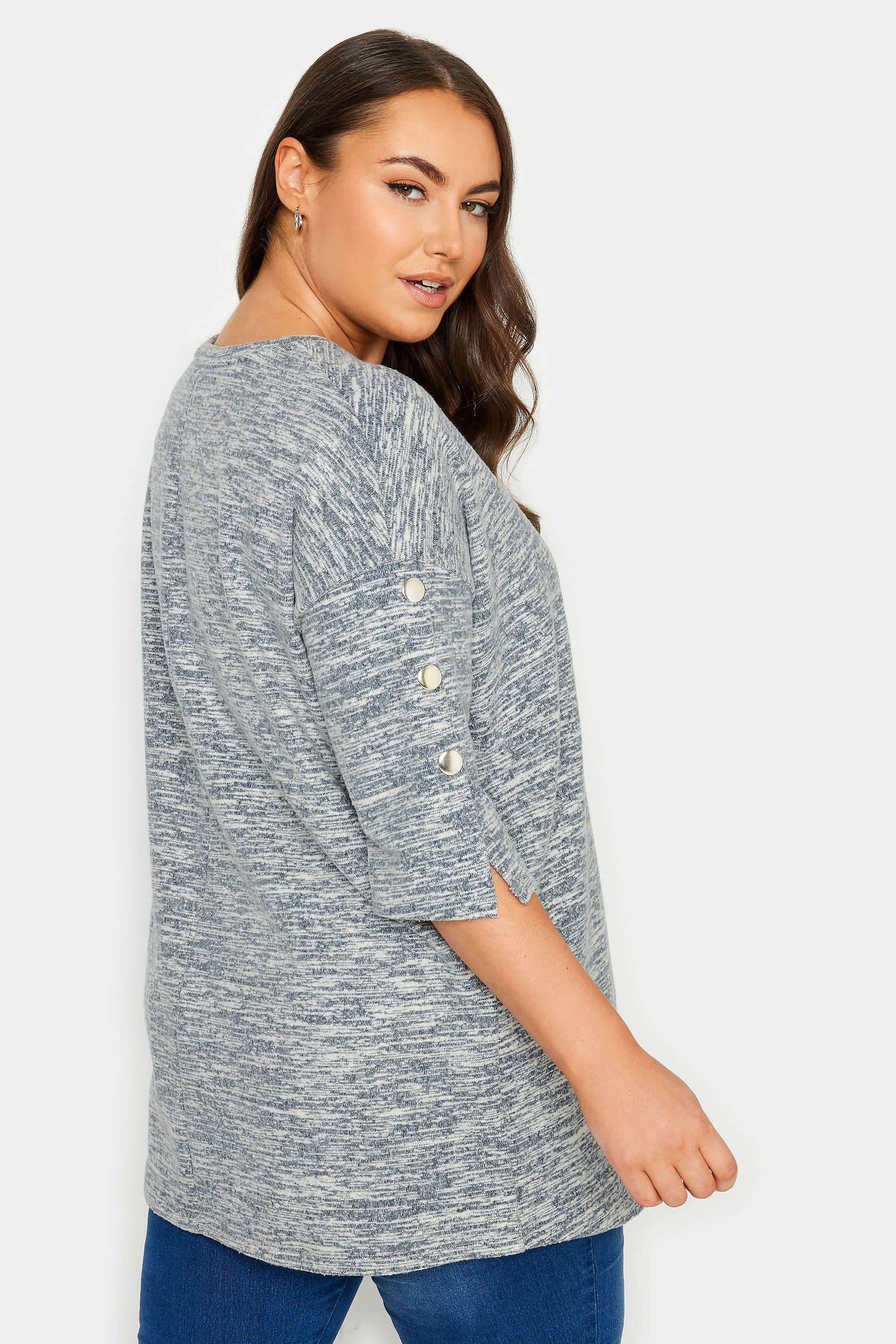 YOURS Plus Size Grey Marl Button Detail Soft Touch Top | Yours Clothing 3