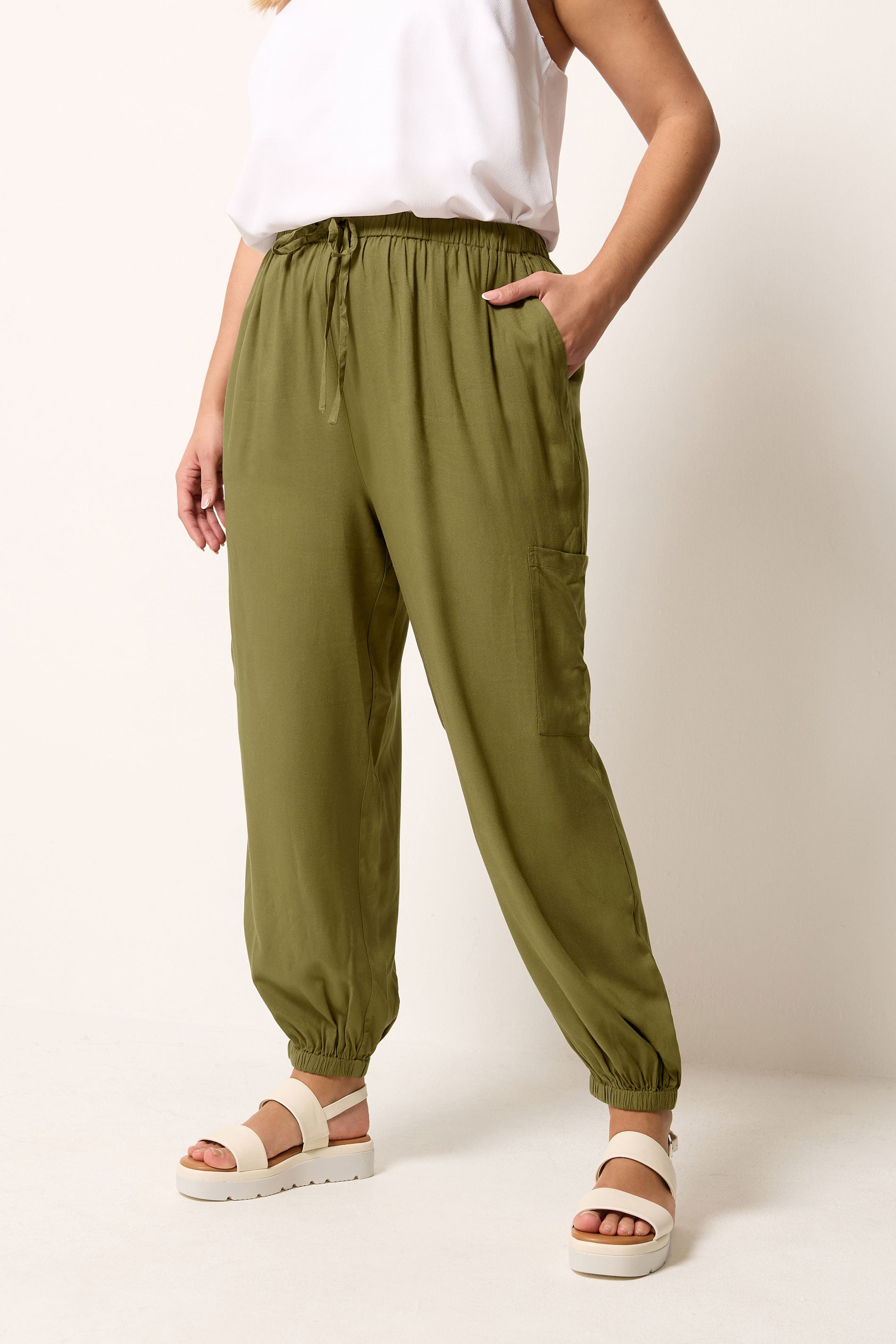 YOURS Plus Size Green Cargo Balloon Trousers | Yours Clothing 3