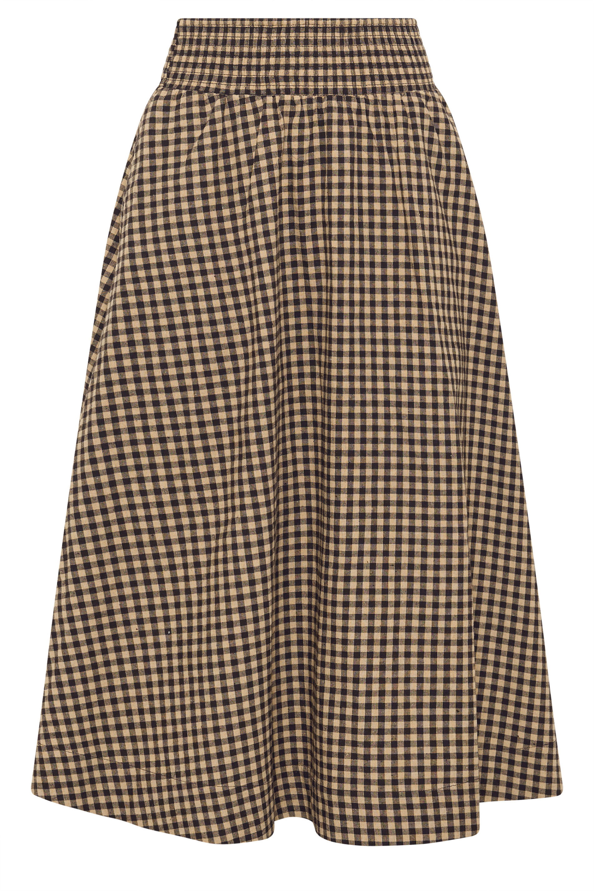 PixieGirl Petite Women's Brown Gingham Cotton Shirred Maxi Skirt | PixieGirl 5