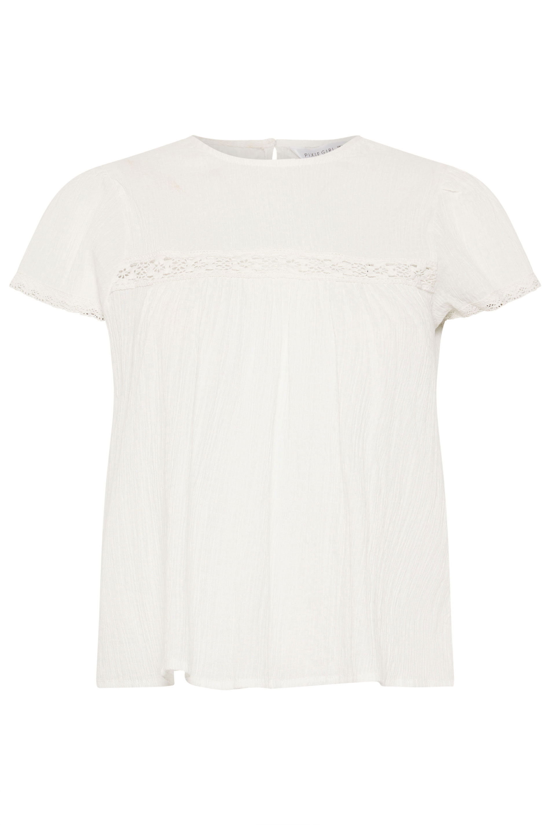 PixieGirl Petite Women's White Crochet Crinkle Top | PixieGirl 7