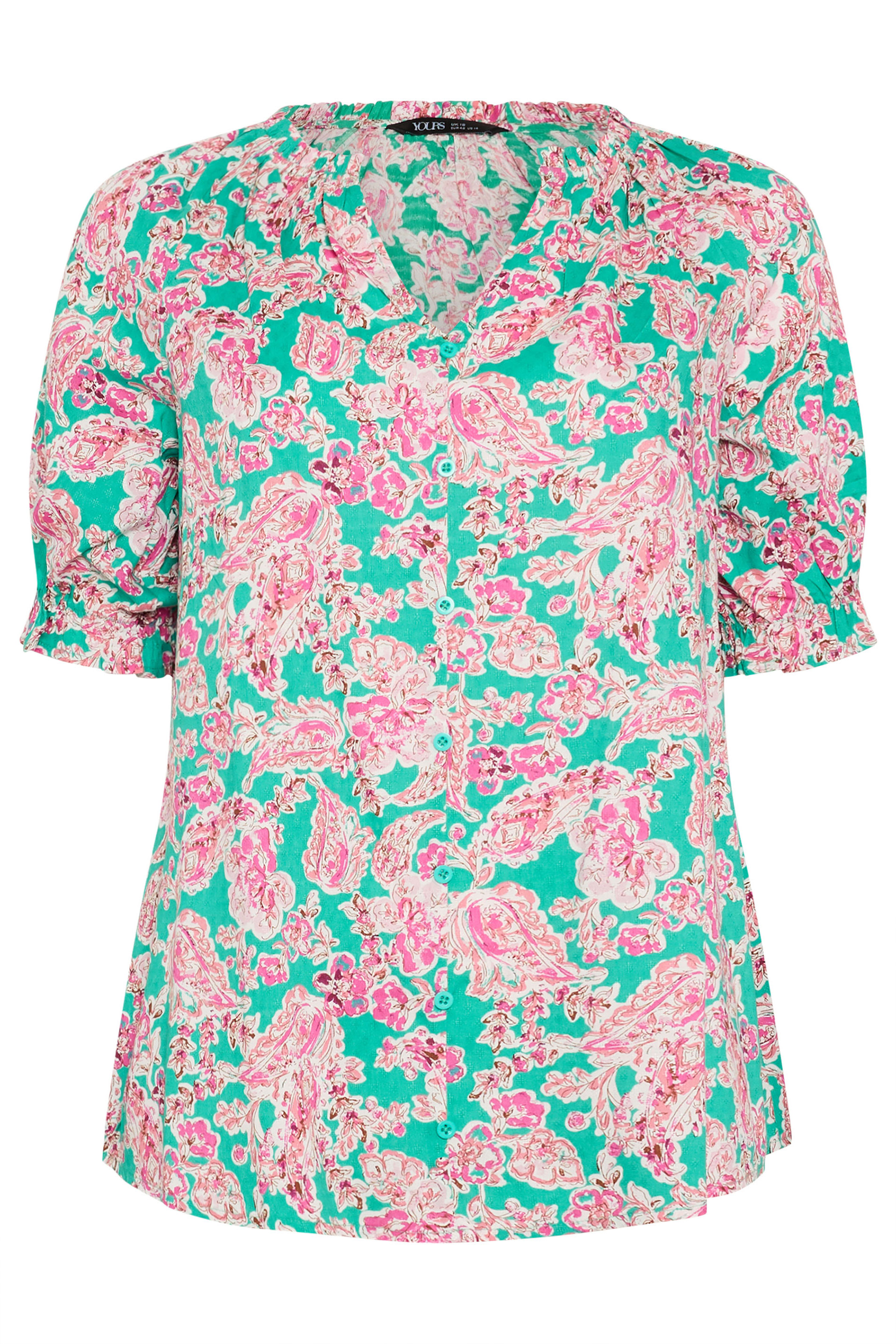 YOURS Plus Size Green Floral Print Frill Neck Top | Yours Clothing 6