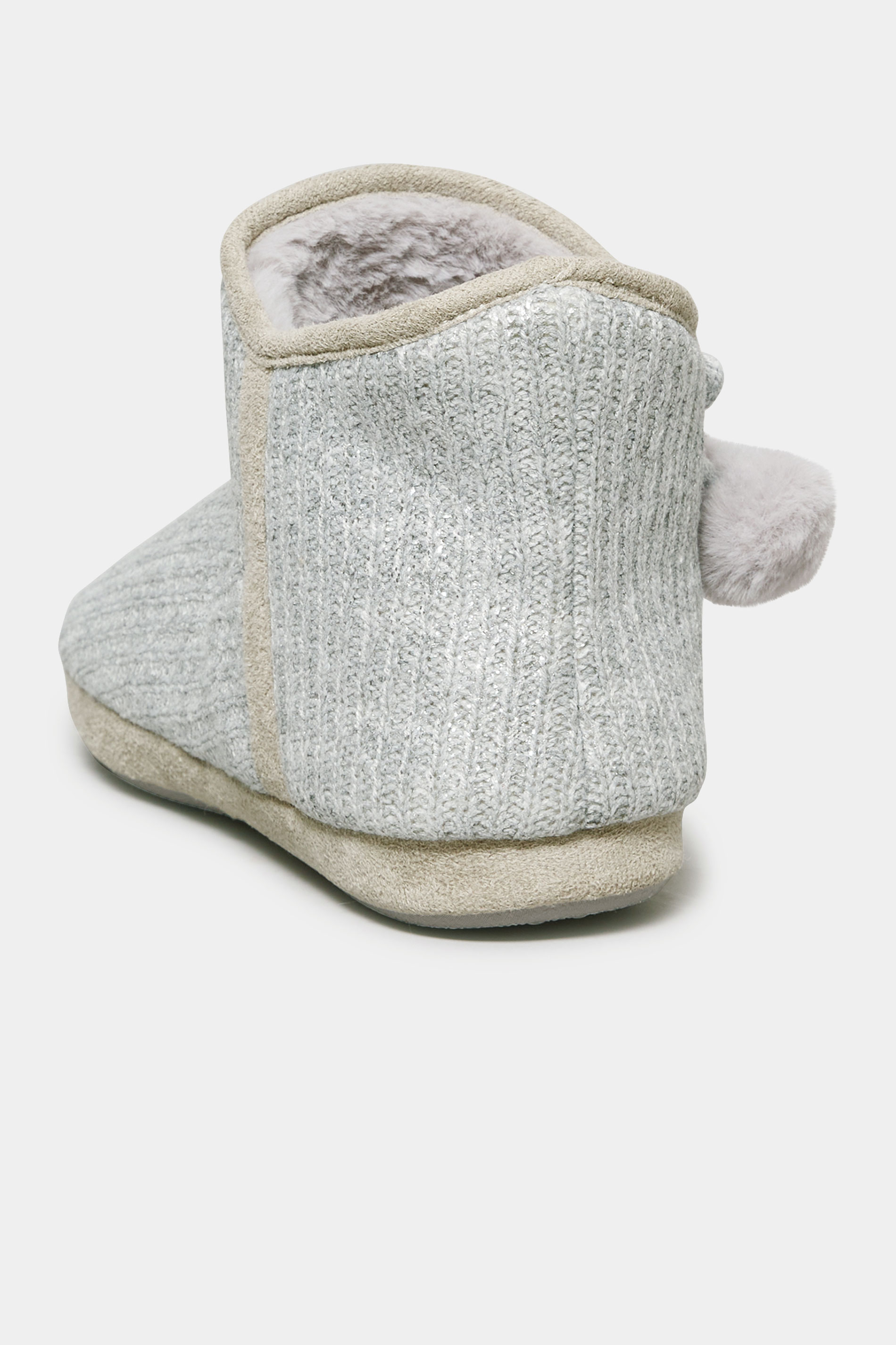 Grey Pom Pom Boot Slipper In Extra Wide EEE Fit | Yours Clothing
