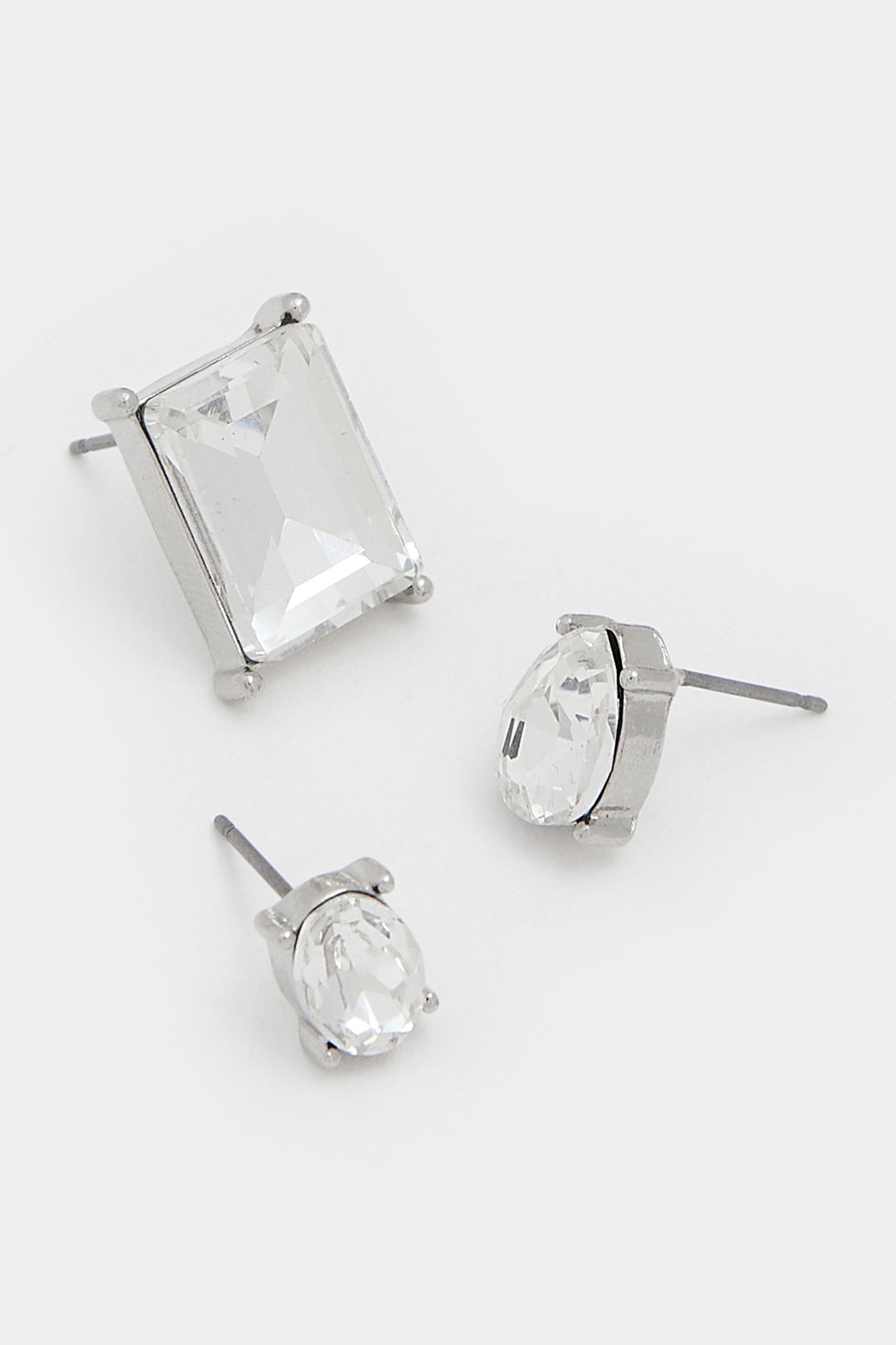 YOURSET 3 PACK Silver Tone Diamante Stud Earrings | Yours Clothing 4