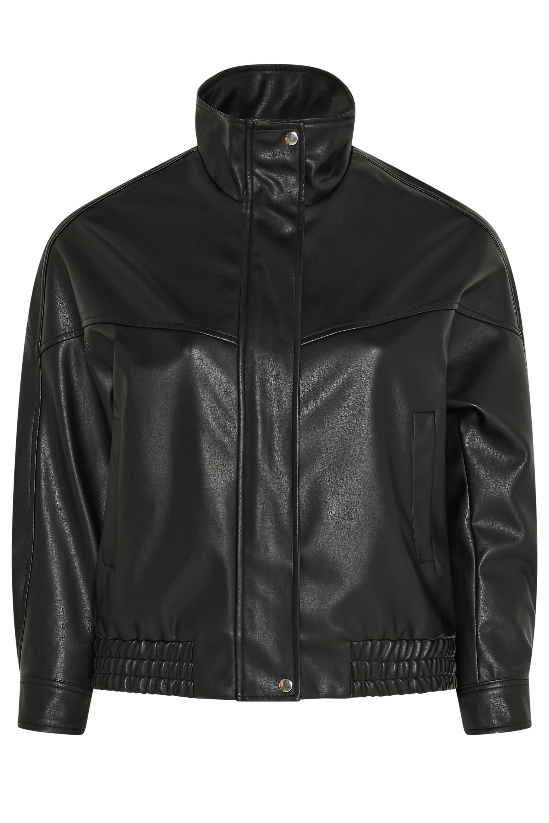 YOURS Plus Size Black Faux Leather Funnel Neck Jacket | Yours Clothing 1