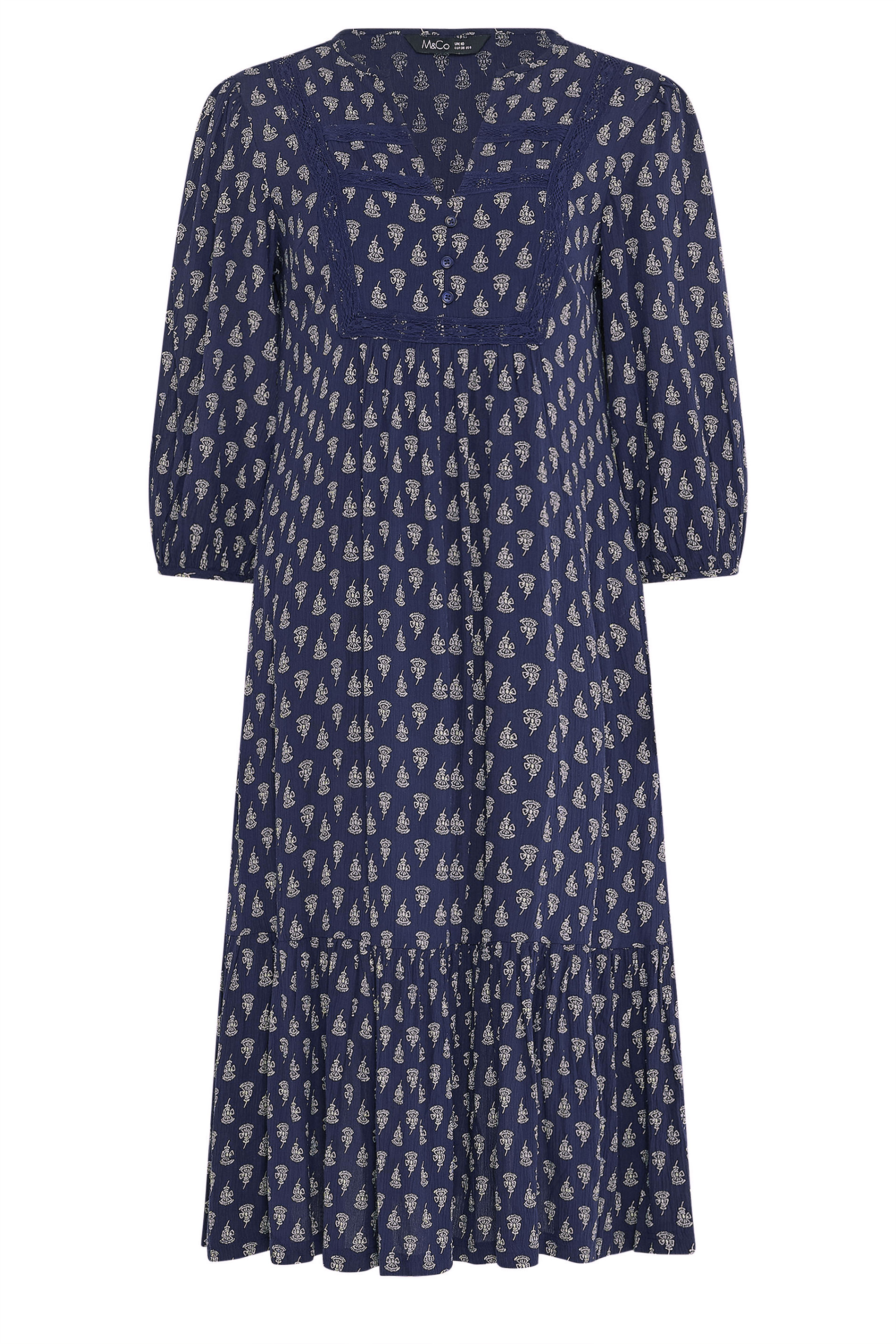M&Co Navy Blue Aztec Print Tiered Midi Dress | M&Co 5
