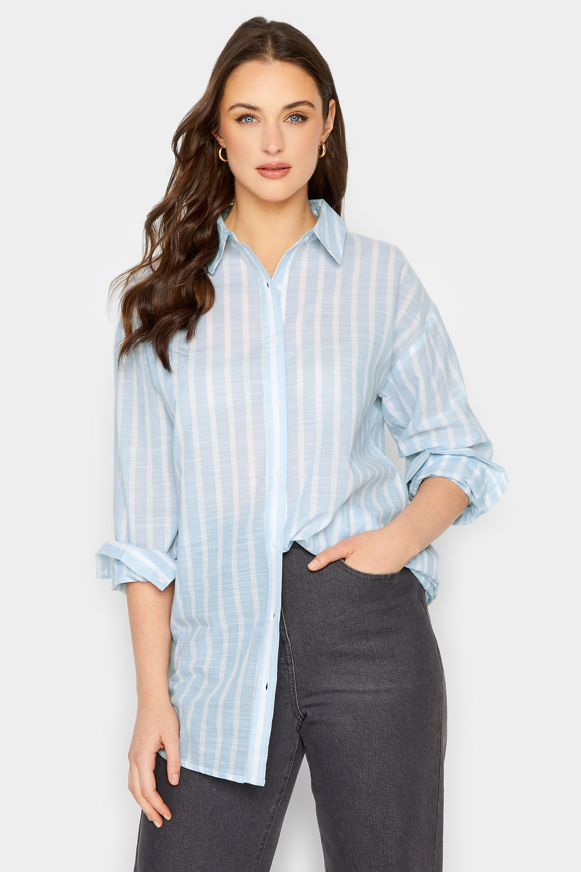 LTS Tall Light Blue Oversized Stripe Shirt | Long Tall Sally  2