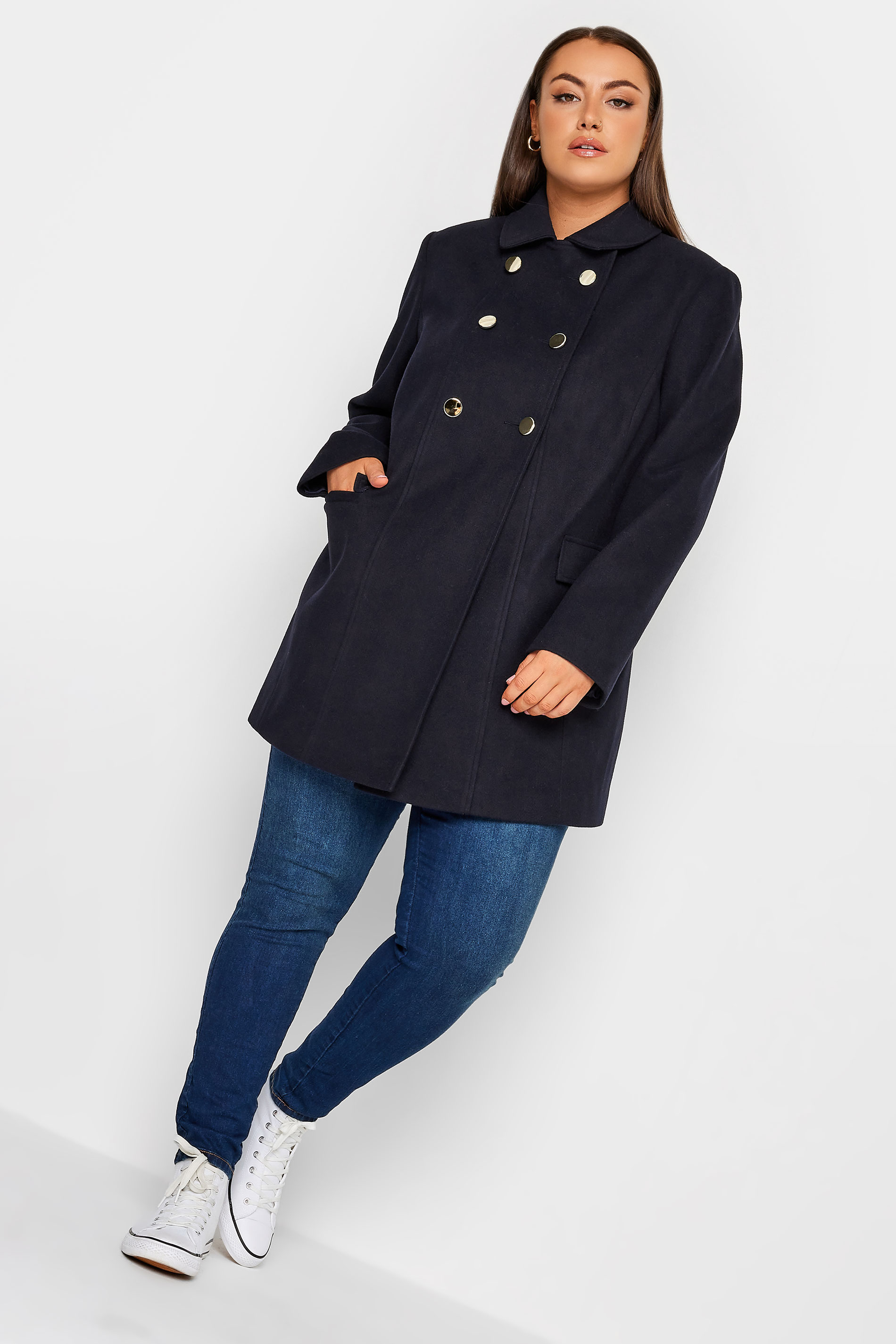 YOURS Plus Size Navy Blue Collared Formal Coat | Yours Clothing