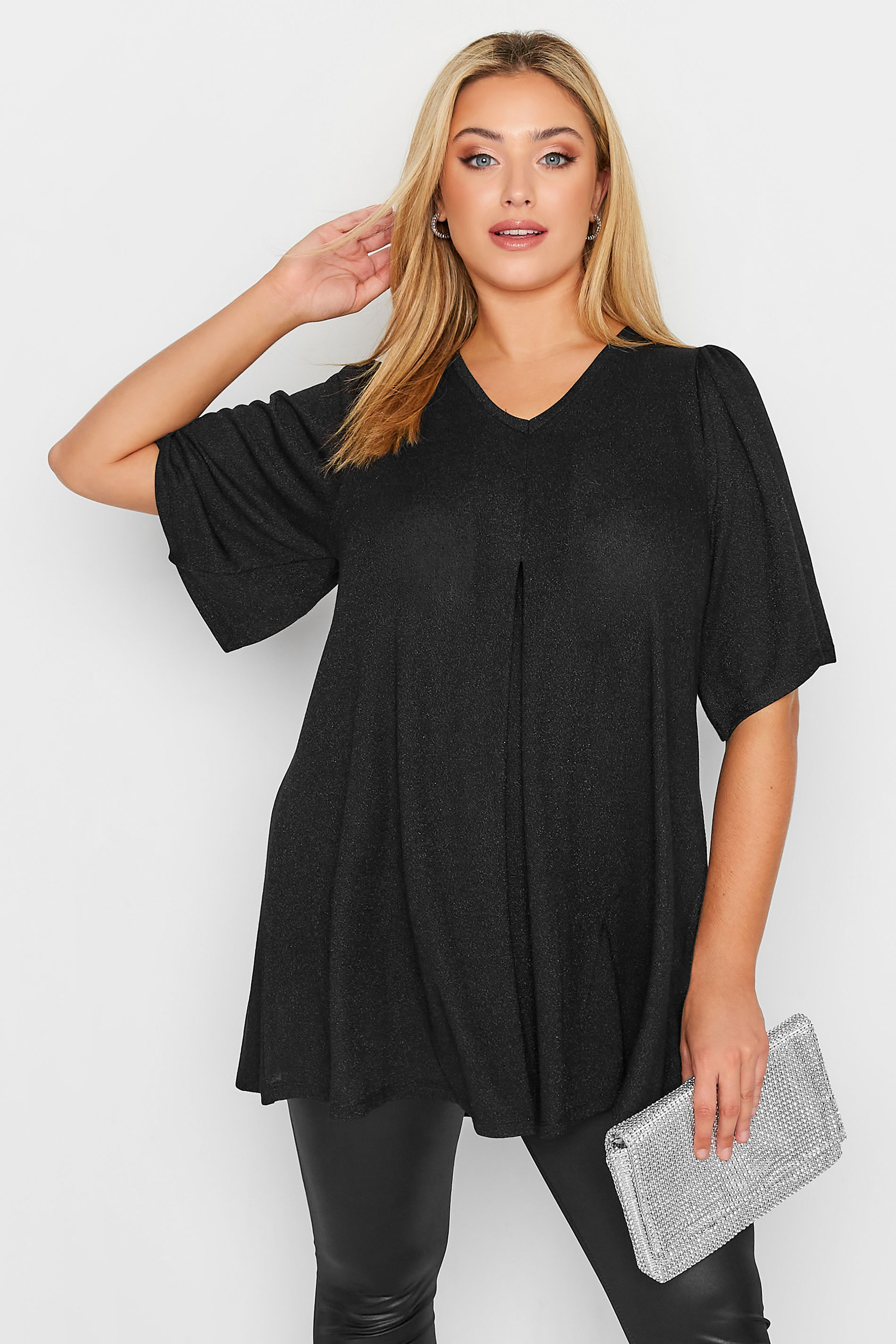 Curve Plus Size Black Pleat Swing Top | Yours Clothing 1