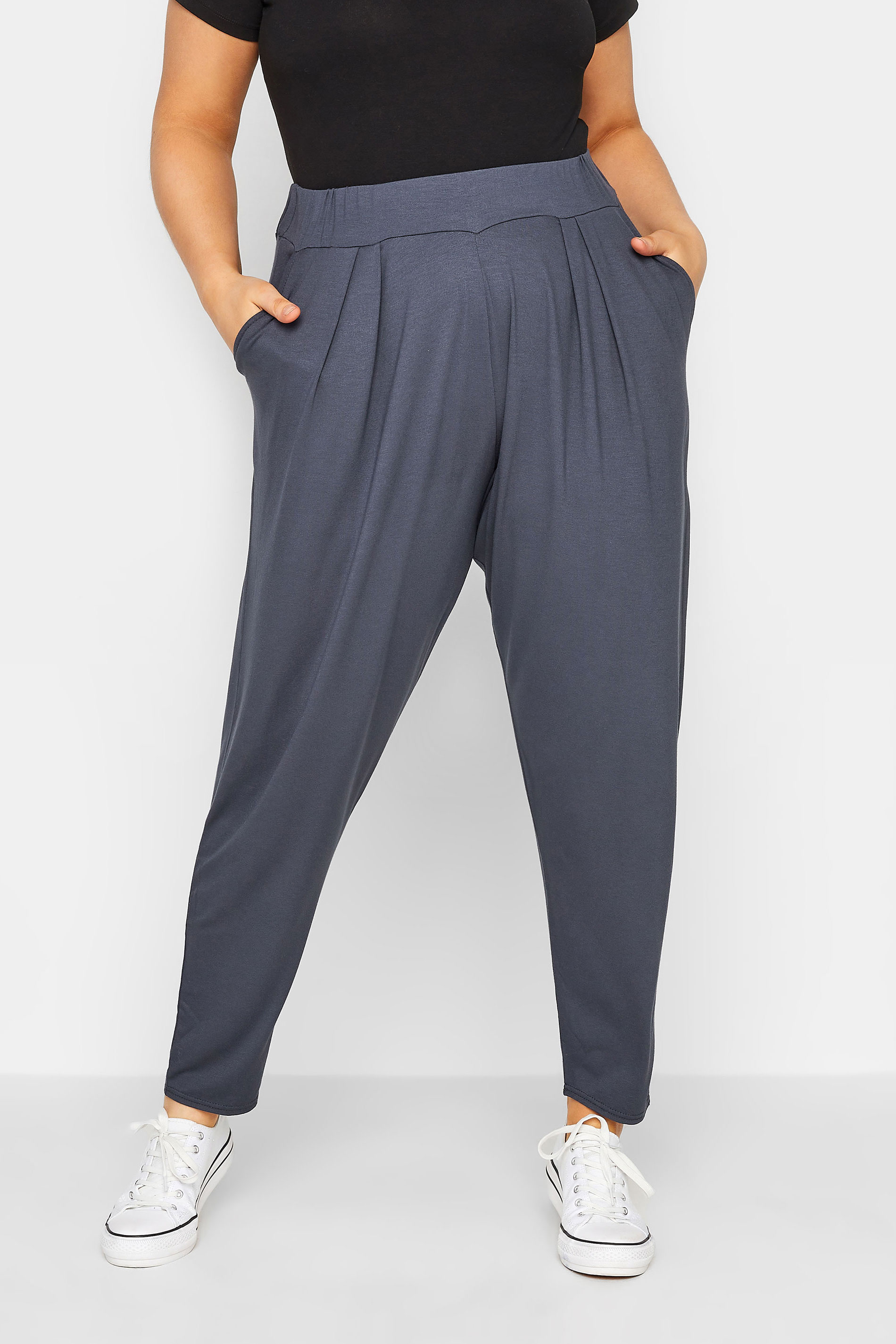 YOURS Plus Size Grey Double Pleat Harem Trousers | Yours Clothing 1