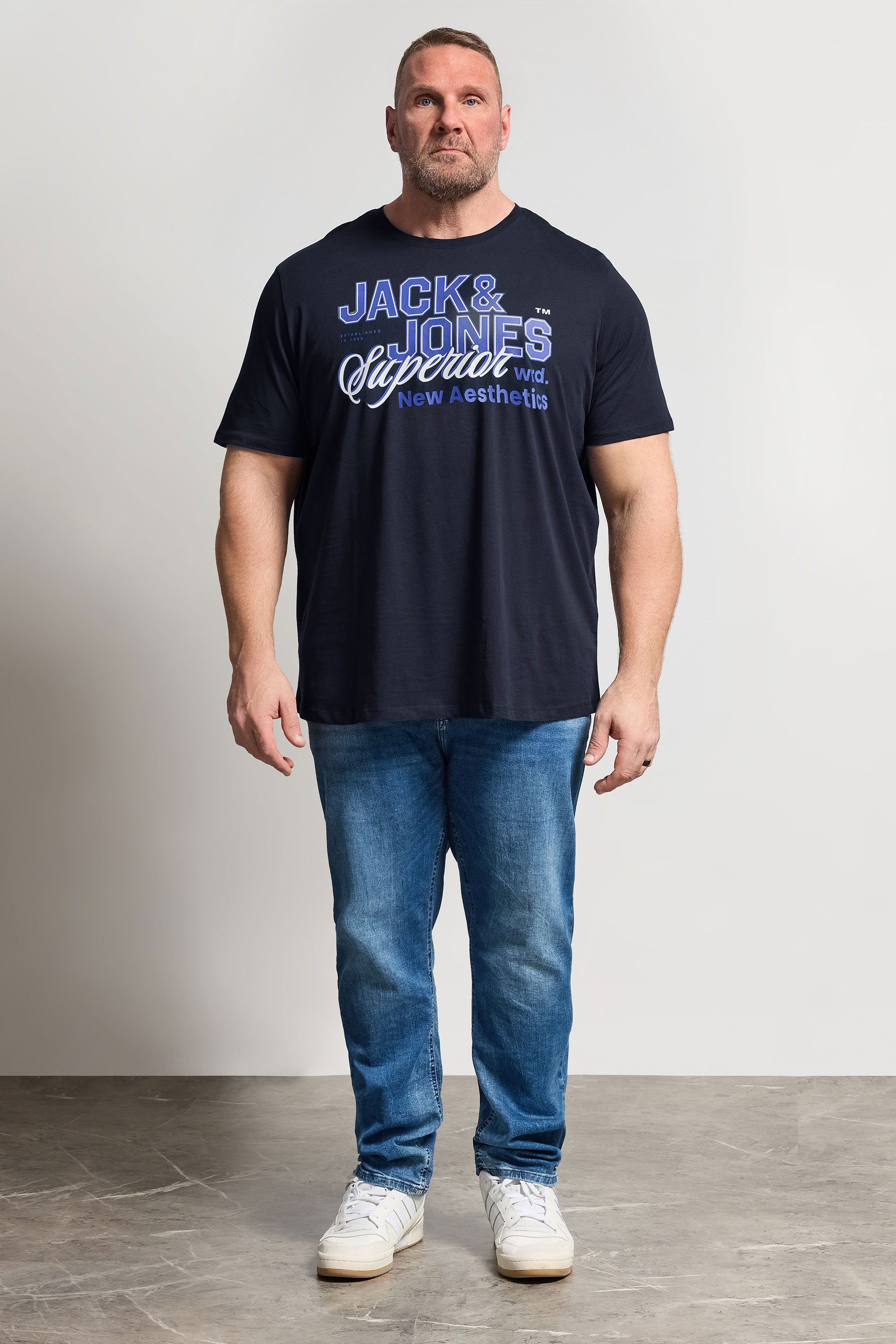 JACK & JONES Big & Tall Navy Blue Graphic T-Shirt | BadRhino 1