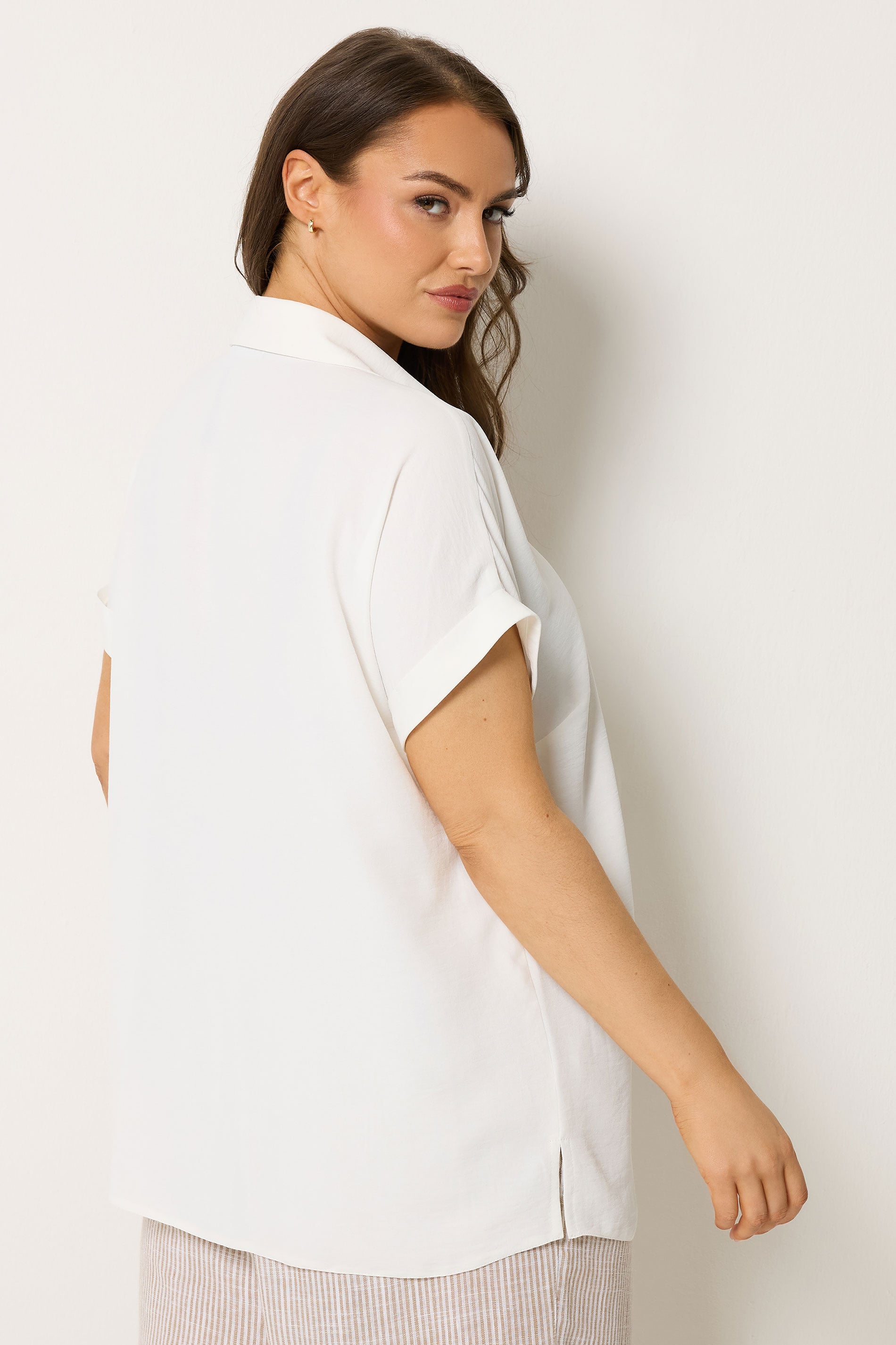 YOURS Plus Size White Button Half Placket Blouse | Yours Clothing 2