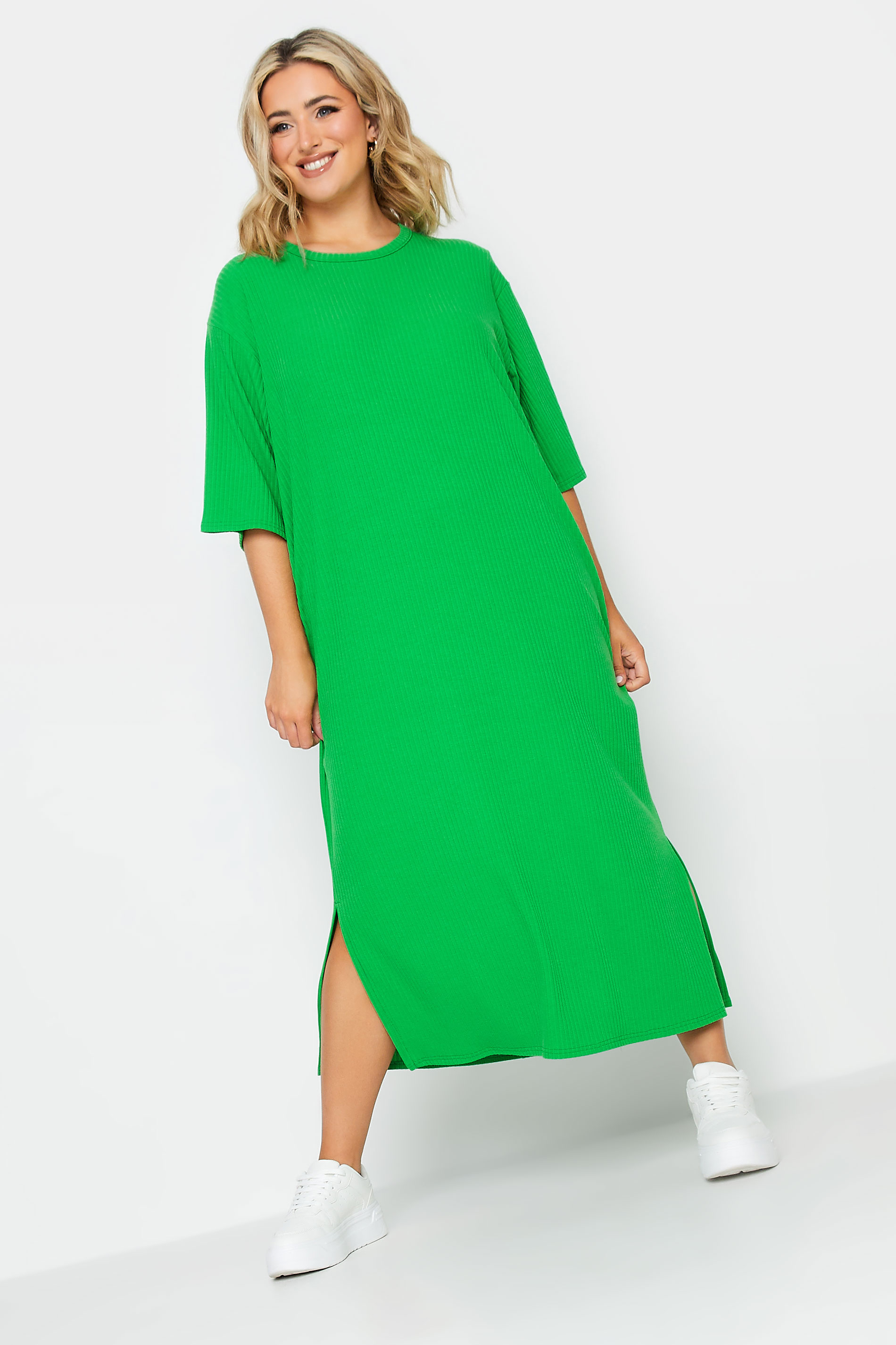 YOURS Plus Size Green Ribbed T-Shirt Dress | Yours Clothing 1