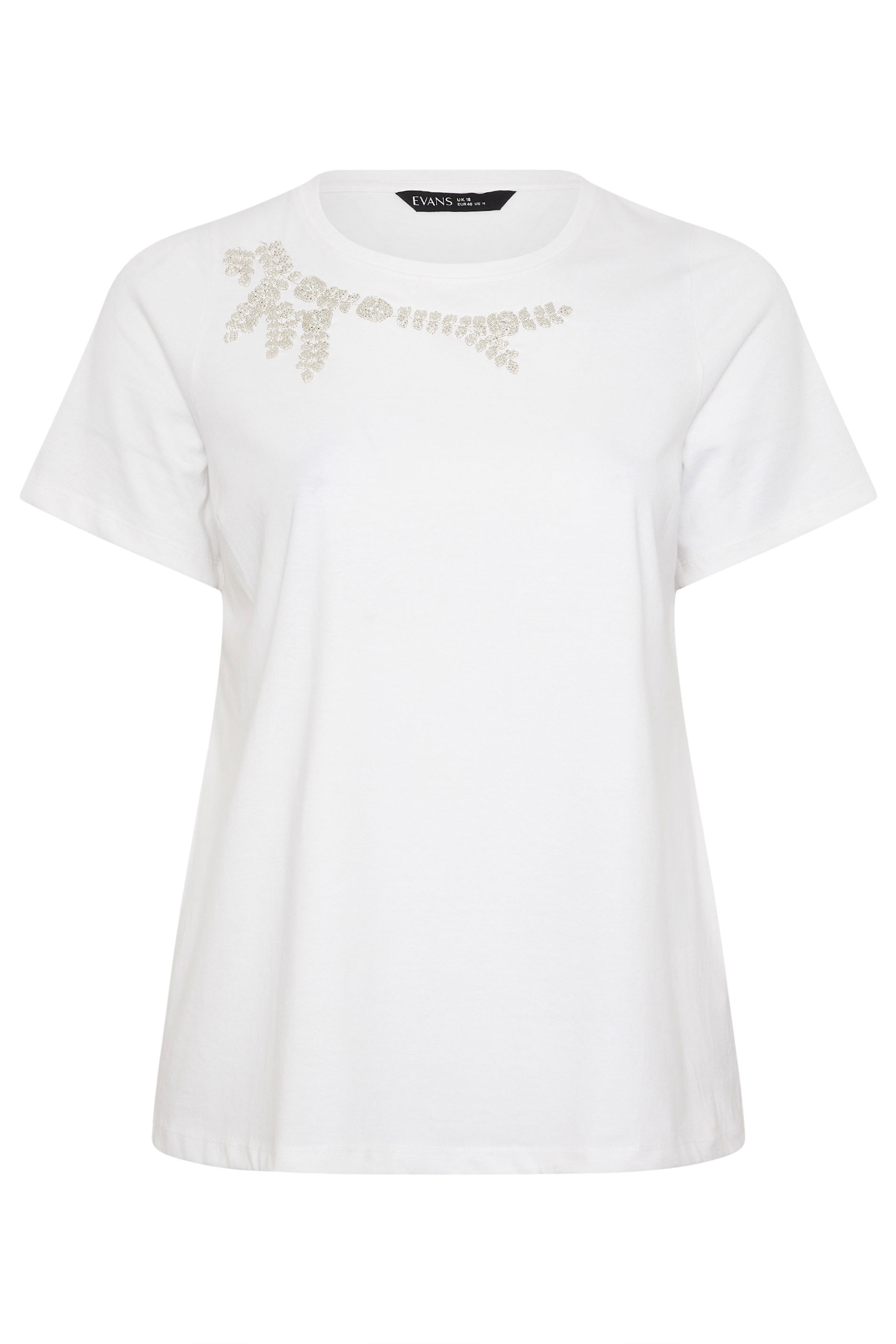 EVANS Plus Size White Beaded Flower T-Shirt | Evans 6