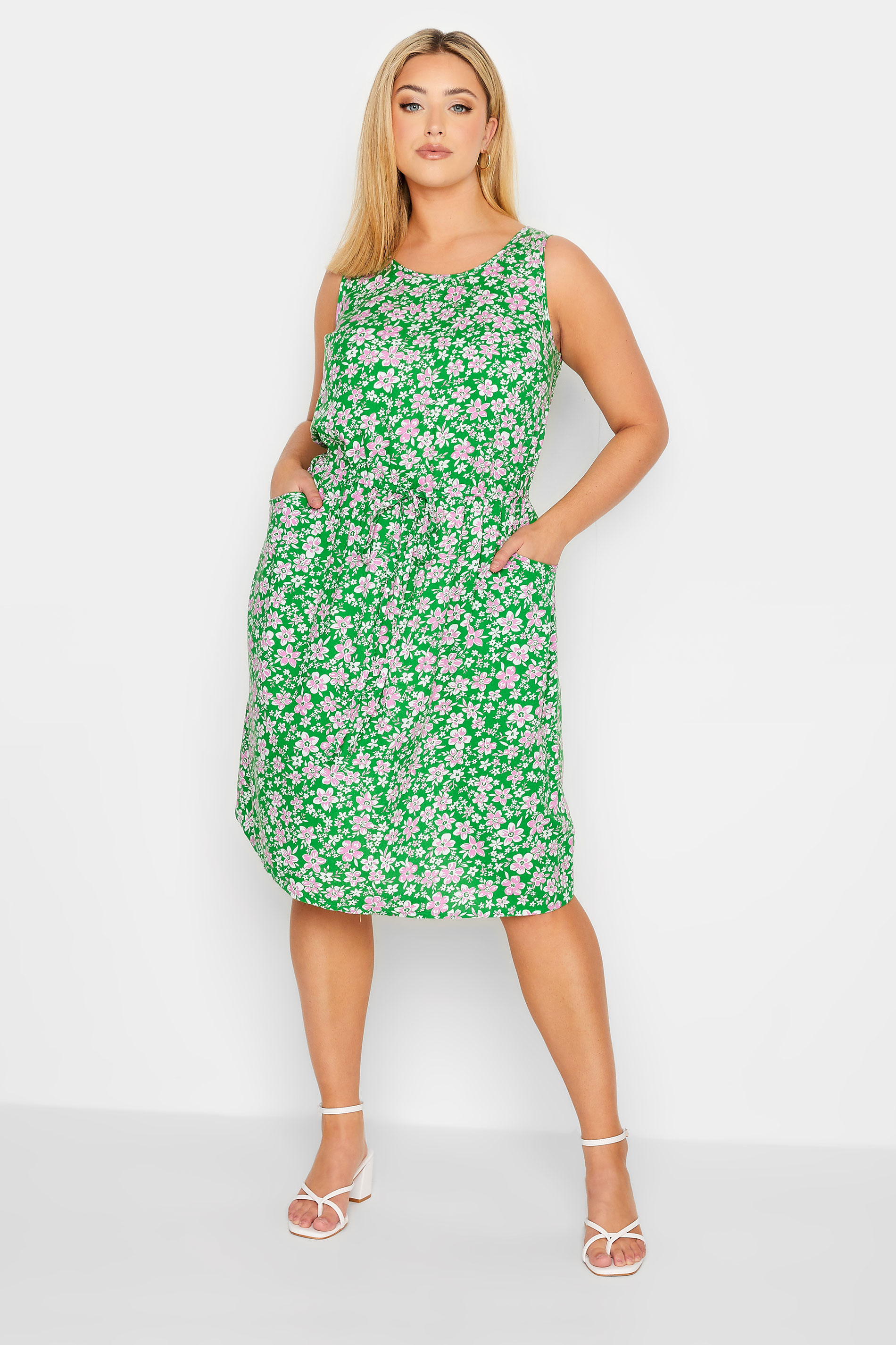YOURS Curve Plus Size Green Floral Ditsy Print Mini Dress | Yours Clothing  3
