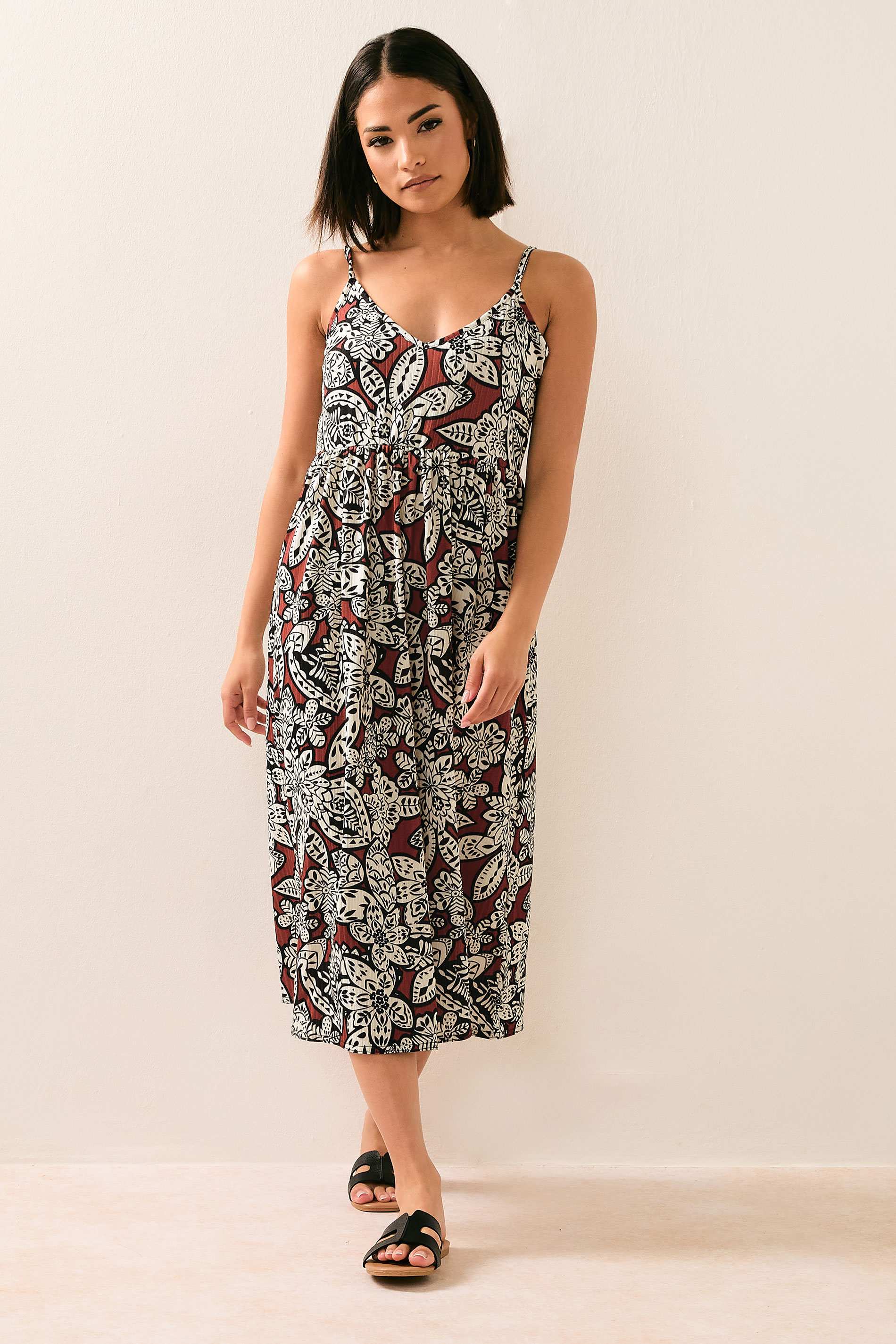 PixieGirl Rust Orange Floral Print Midi Dress | PixieGirl 1