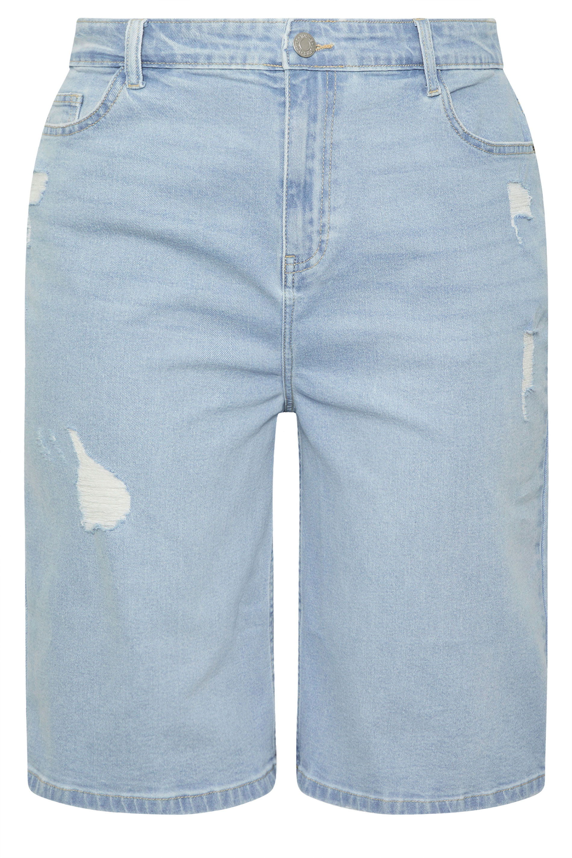 YOURS Plus Size Bleach Blue Denim Ripped Jorts | Yours Clothing 5
