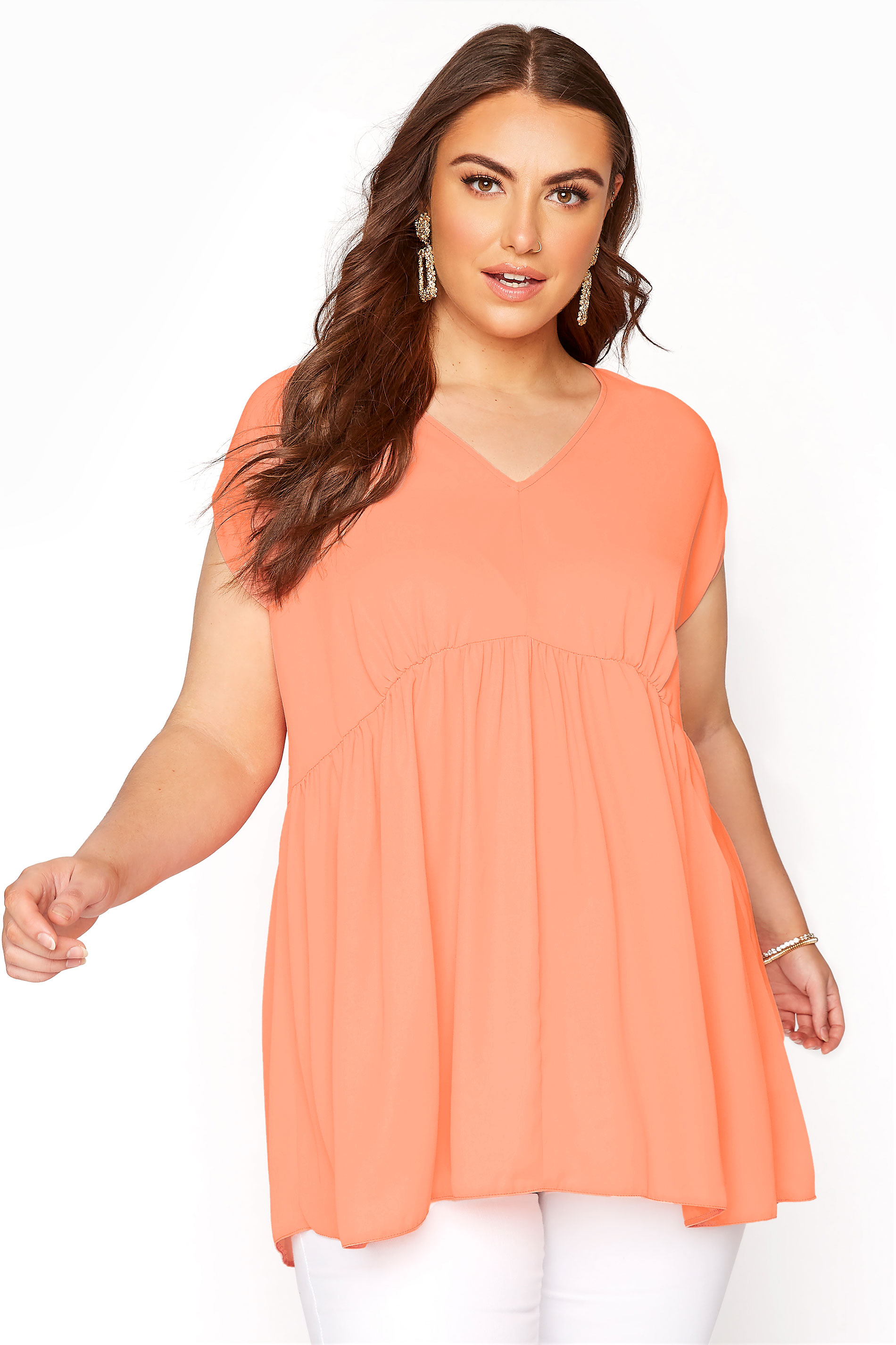 Salmon Pink Grown on Sleeve Smock Blouse | Yours Clothing