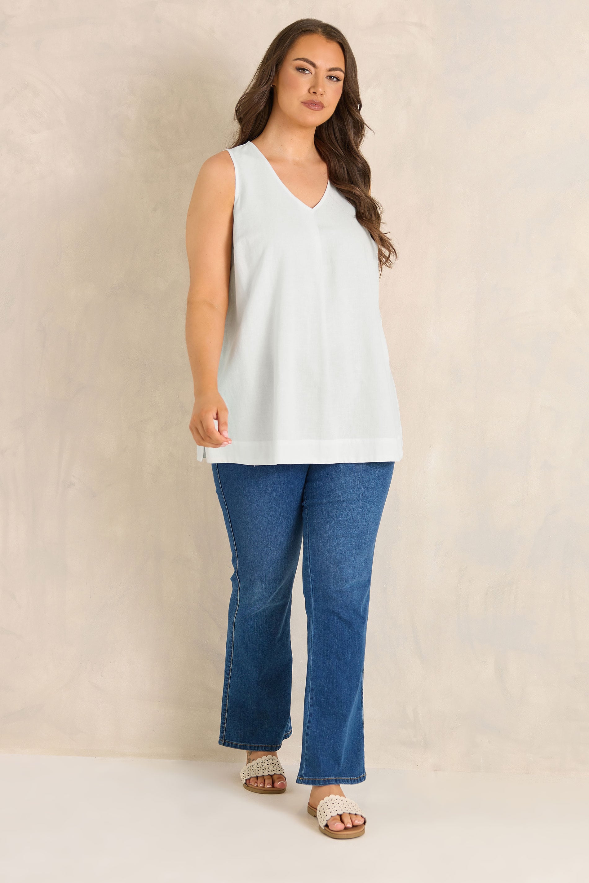 EVANS Plus Size White Linen Vest Top | Evans 1