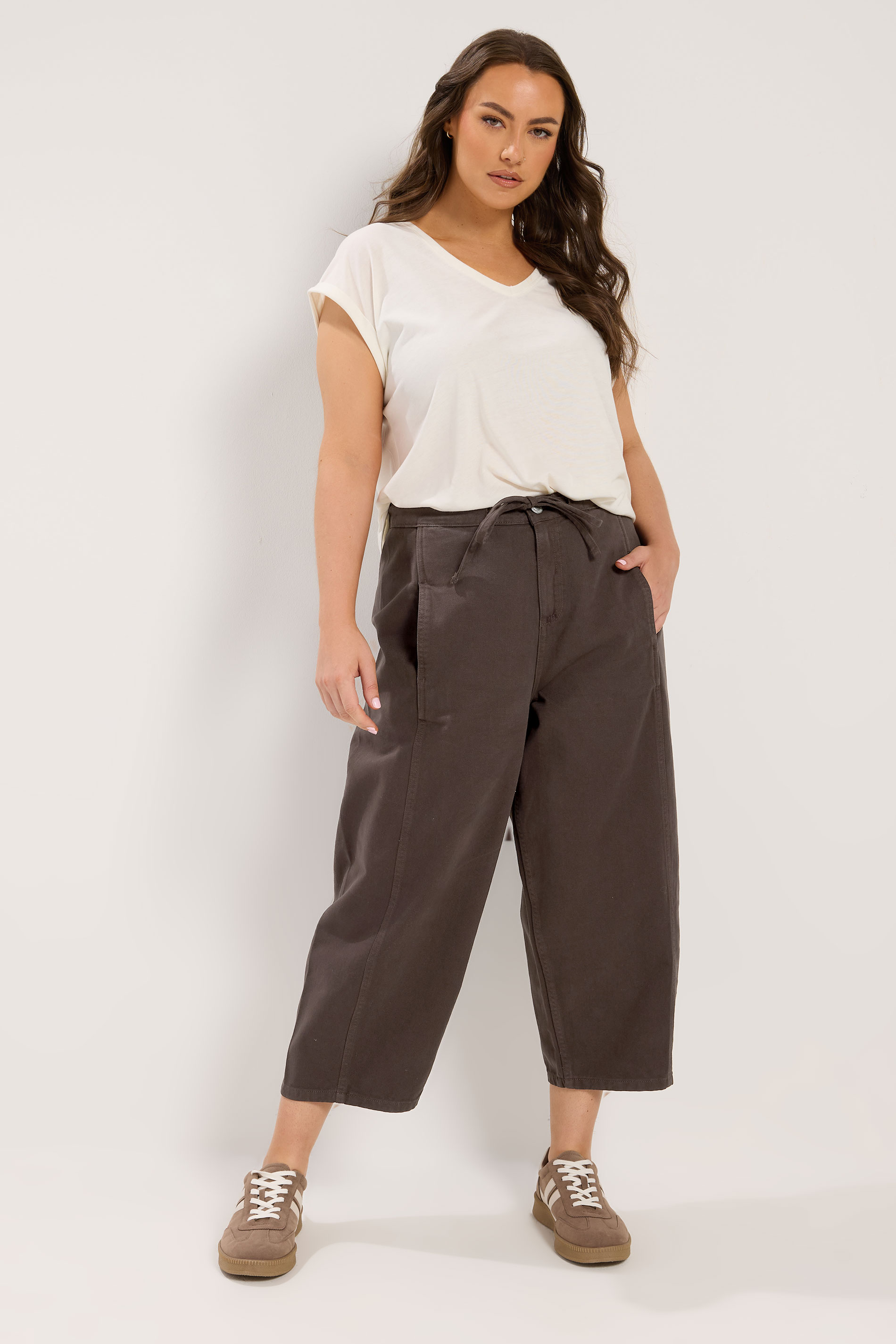 YOURS Plus Size Brown Barrel Leg Cropped Jeans | Yours Clothing 3