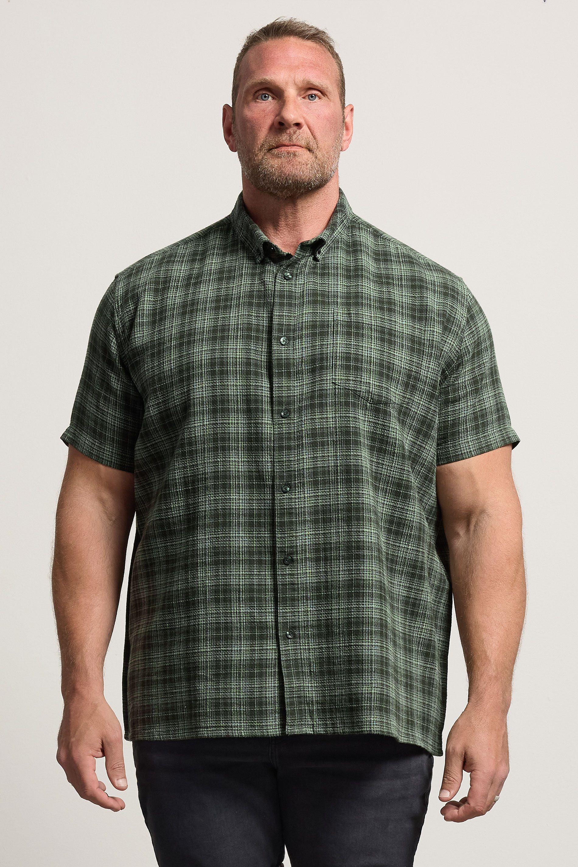 BadRhino Big & Tall Green Check Print Short Sleeve Shirt | BadRhino 3