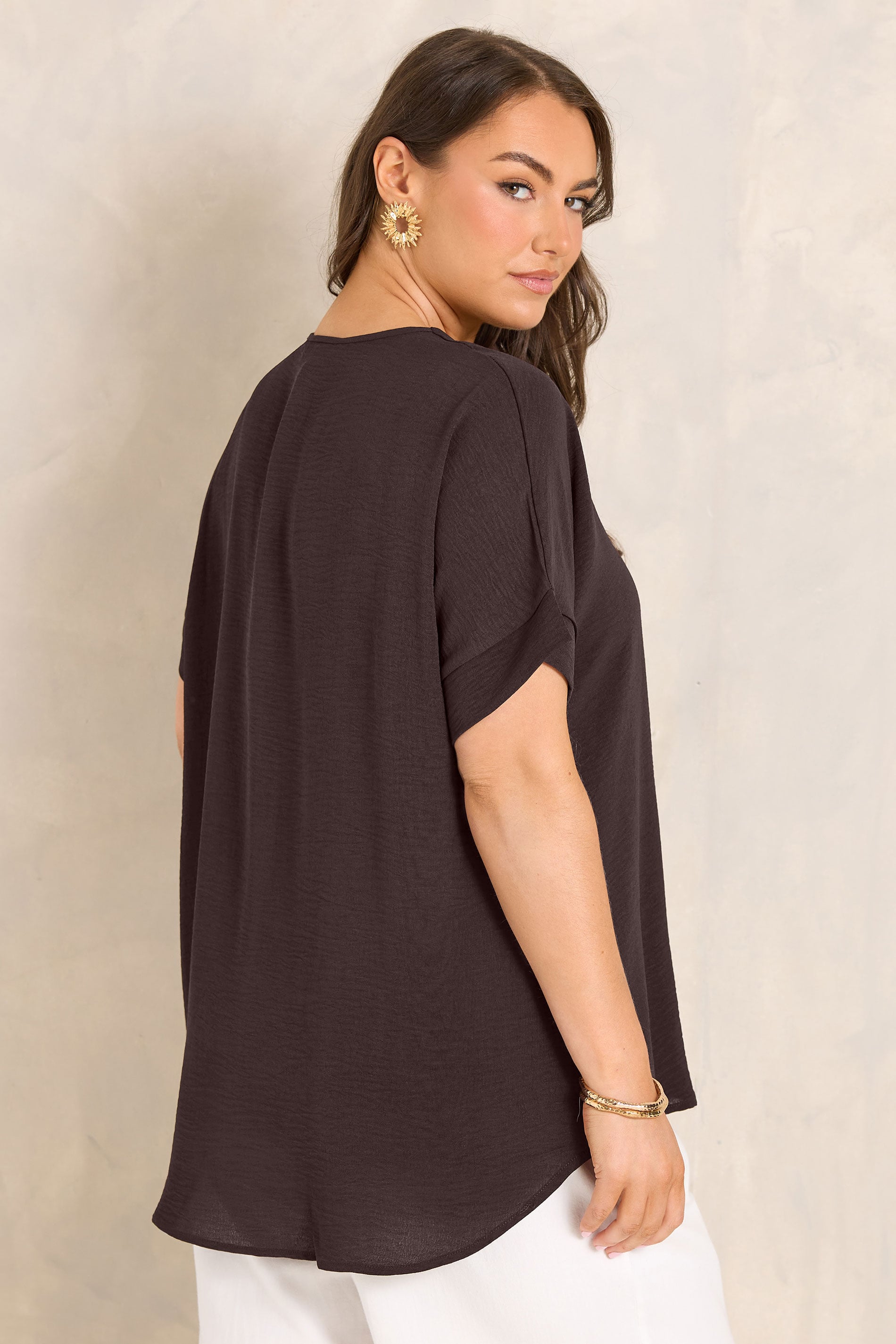 EVANS Plus Size Chocolate Brown Front Pleat Blouse | Evans 2
