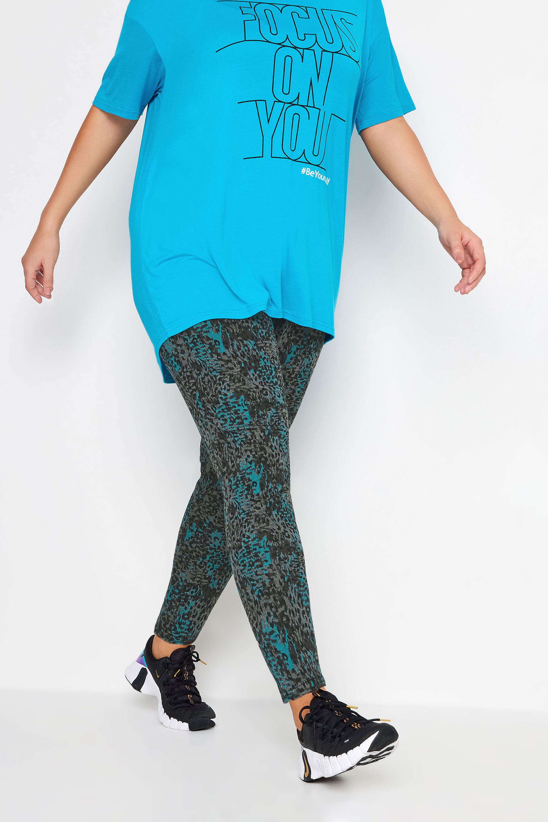 YOURS ACTIVE Plus Size Grey Leopard Print Leggings | Yours Clothing 1