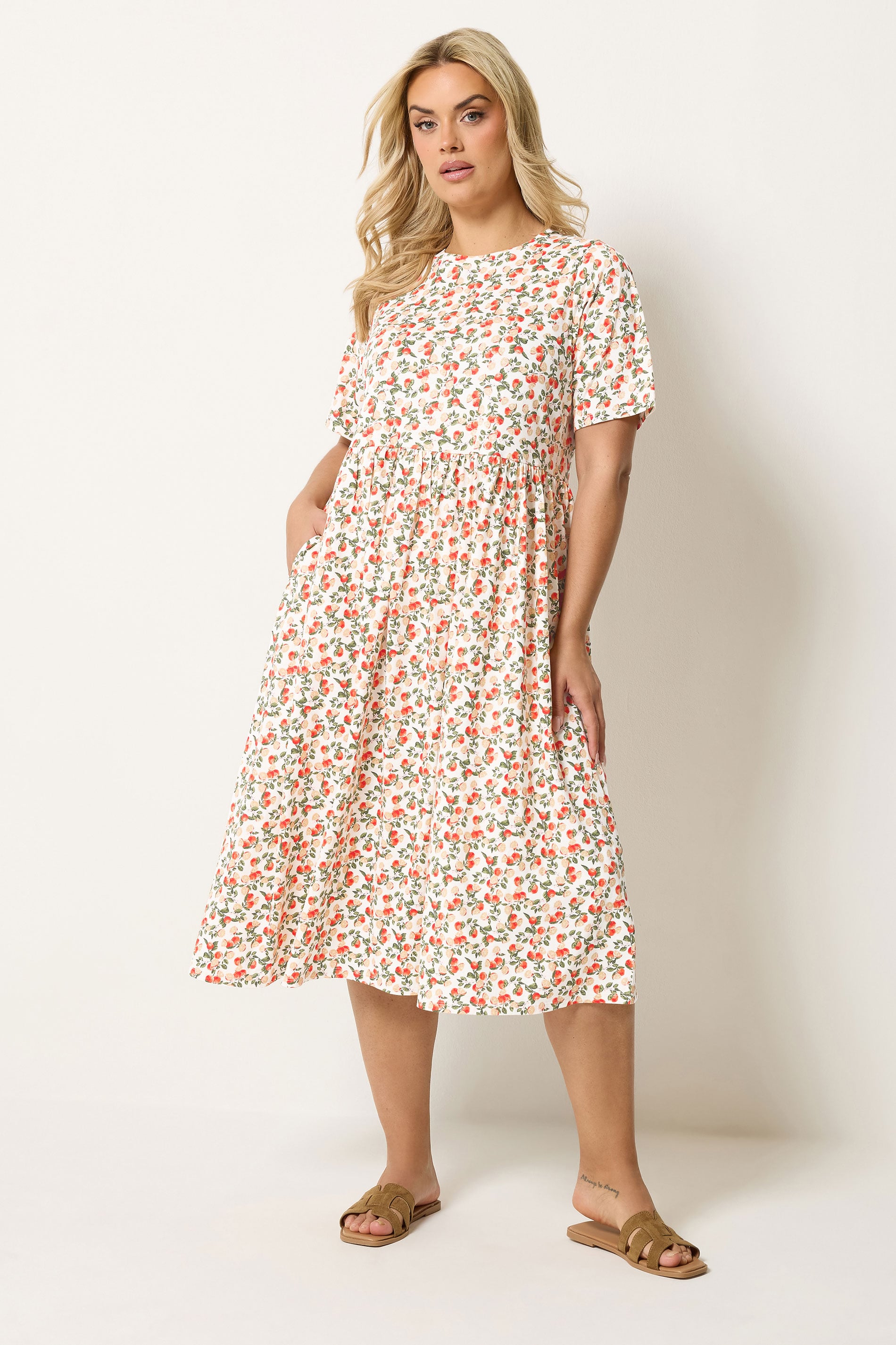 YOURS Plus Size White Orange Throw on Smock Dress | Yours Clothing 1
