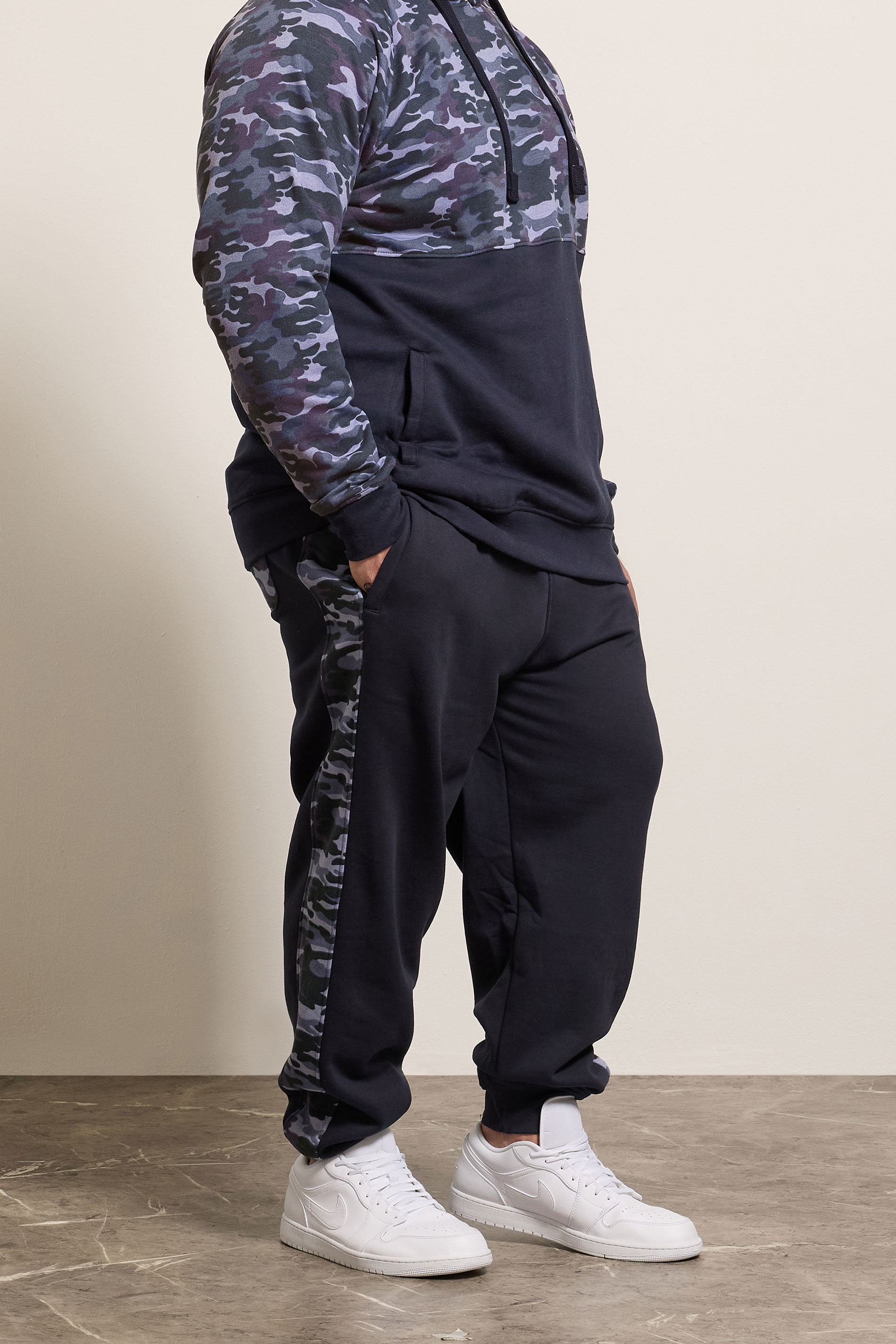 KAM Big & Tall Navy Blue Camo Side Panel Joggers | BadRhino 3