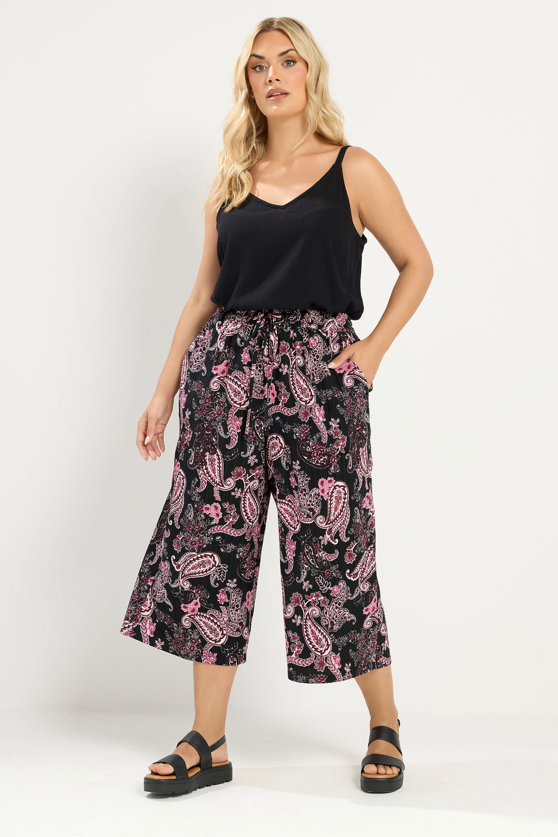 YOURS Plus Size Pink Paisley Cropped Trousers | Yours Clothing 3